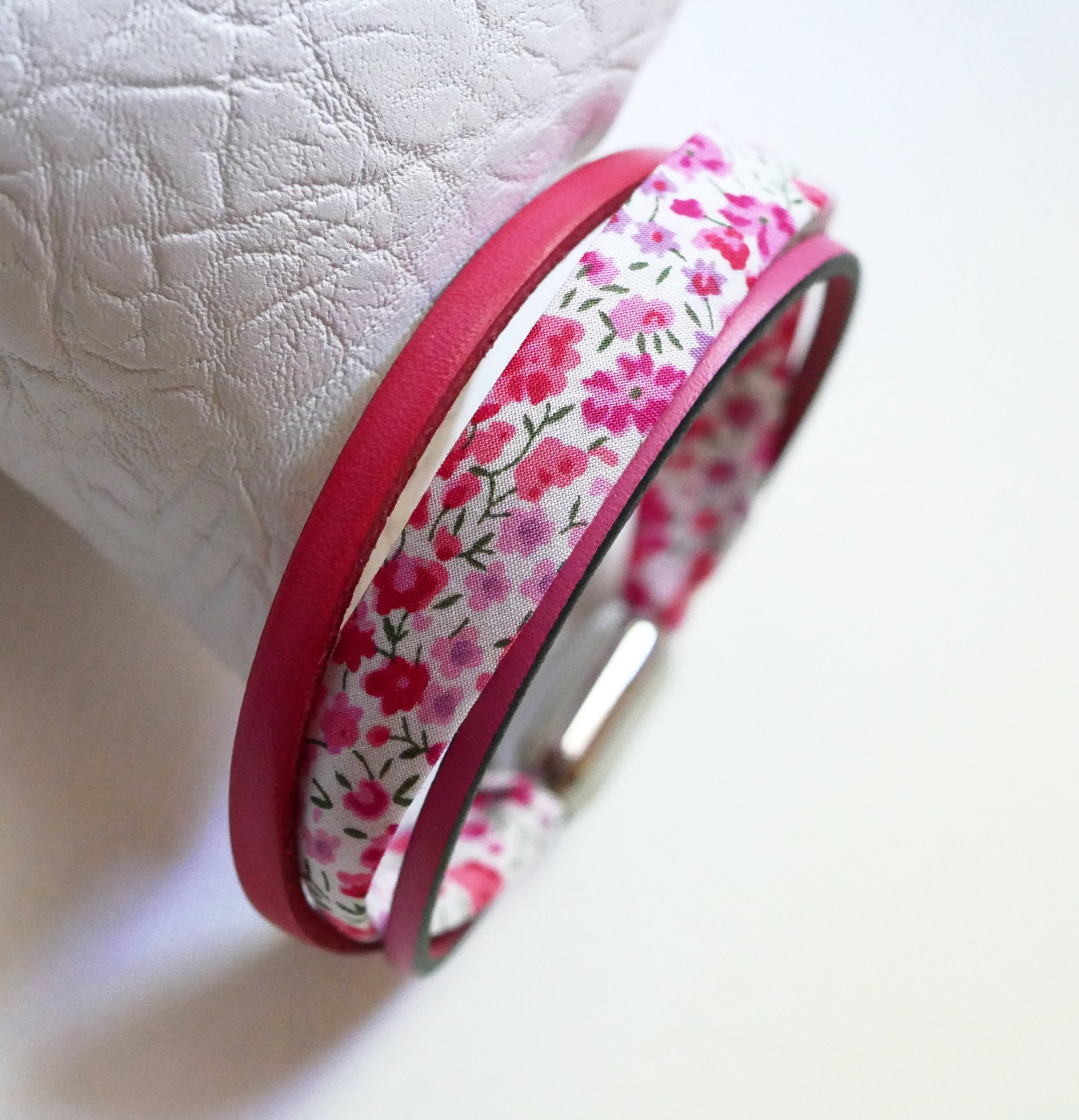 Women's bracelet trio leather &amp; liberty pink flowers 