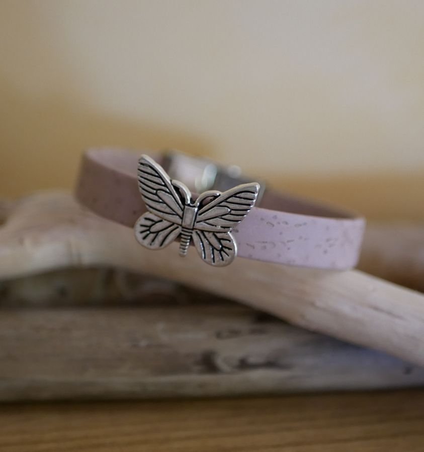 Leather bracelet for girl and butterfly charm customizable