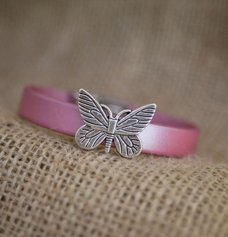 Leather bracelet for girl and butterfly charm customizable