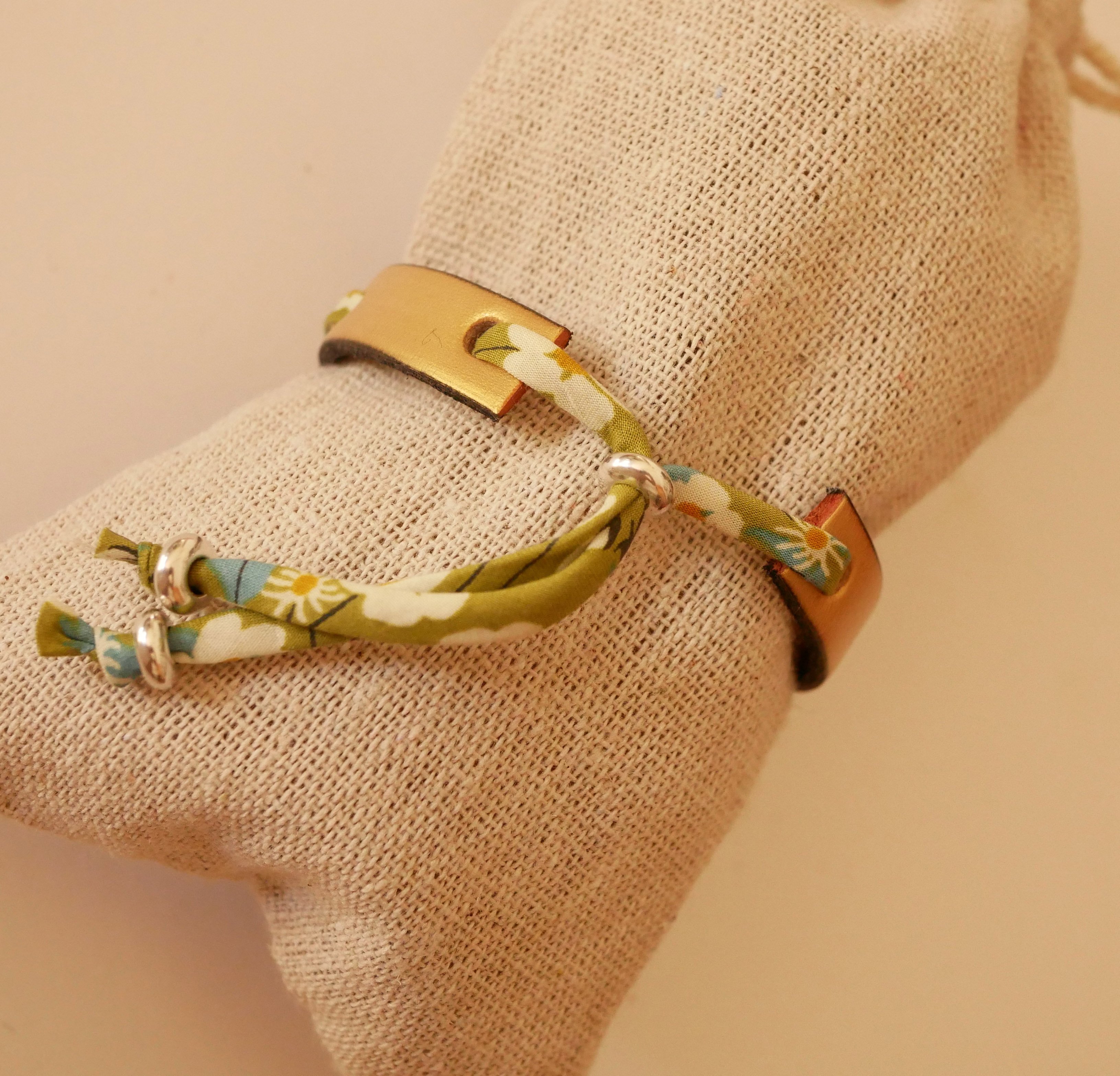 Flor&acirc;me bracelet to personalize with liberty cord and choice of leather to engrave