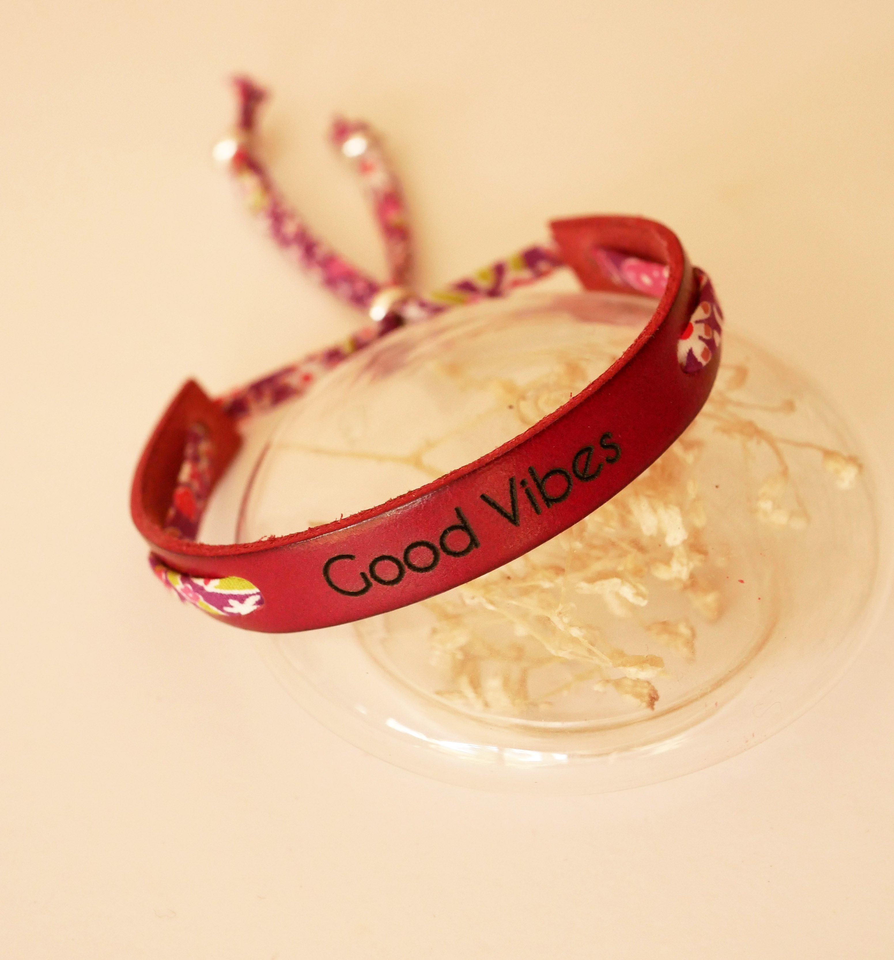 Florâme bracelet to personalize with liberty cord and choice of leather to engrave