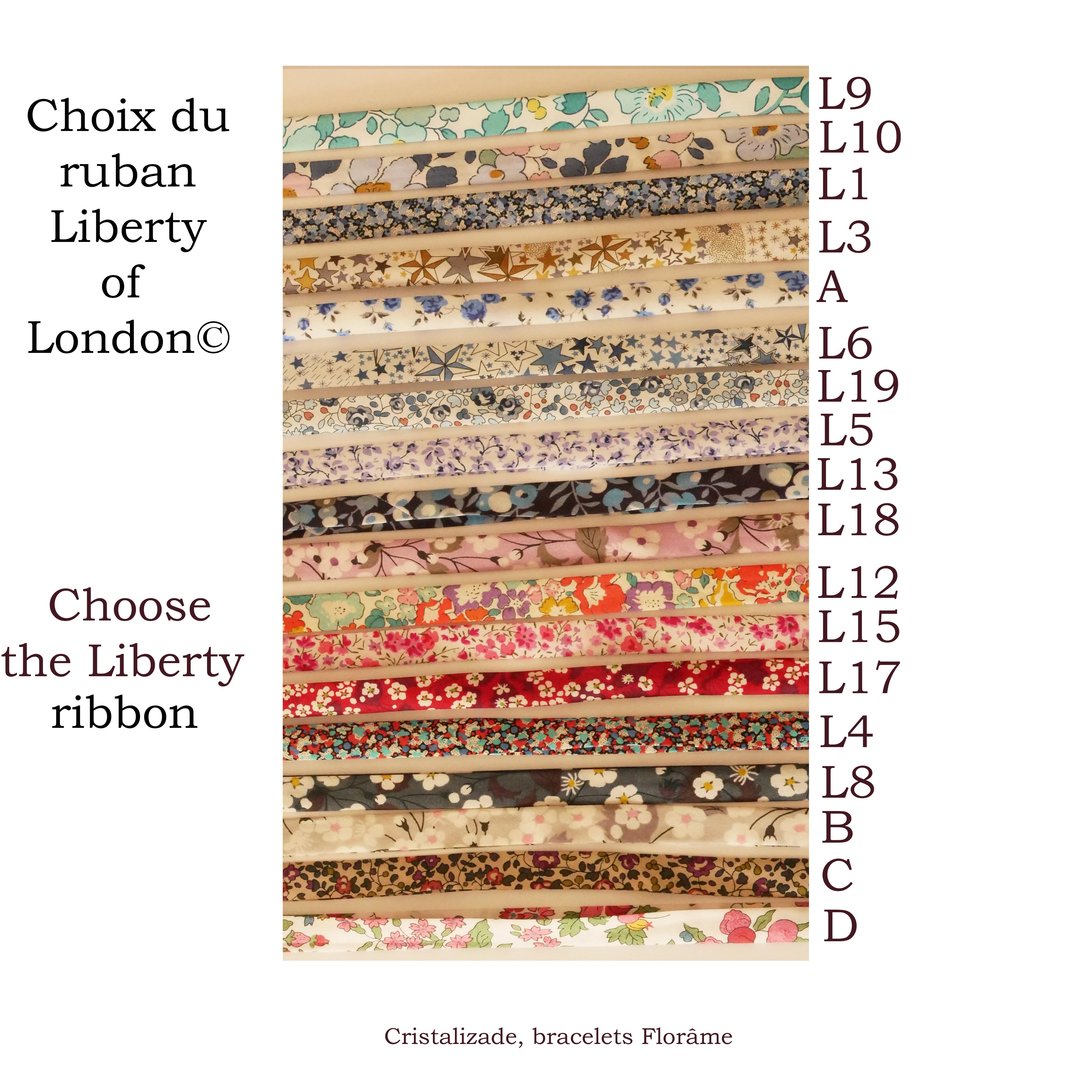 Customized Florâme bracelet with liberty ribbon and your choice of leather