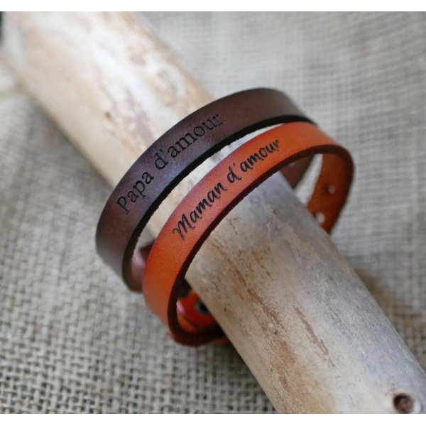 Men's leather bracelet Camel engraved to personalize 