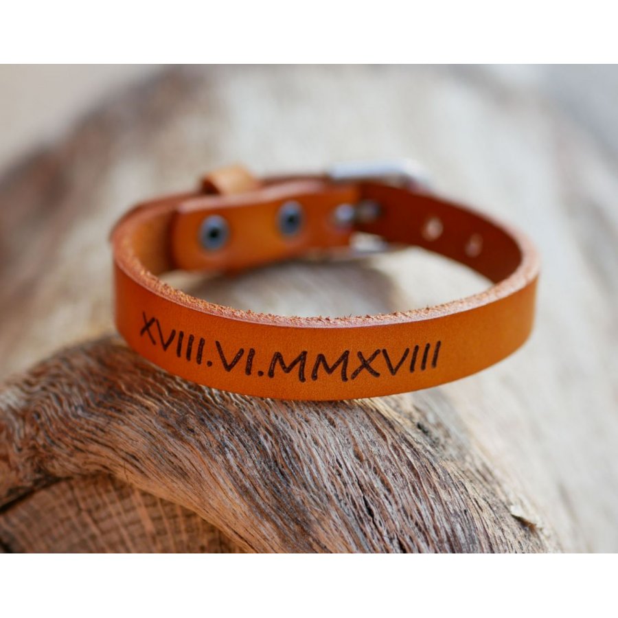 Men's leather bracelet Camel engraved to personalize 