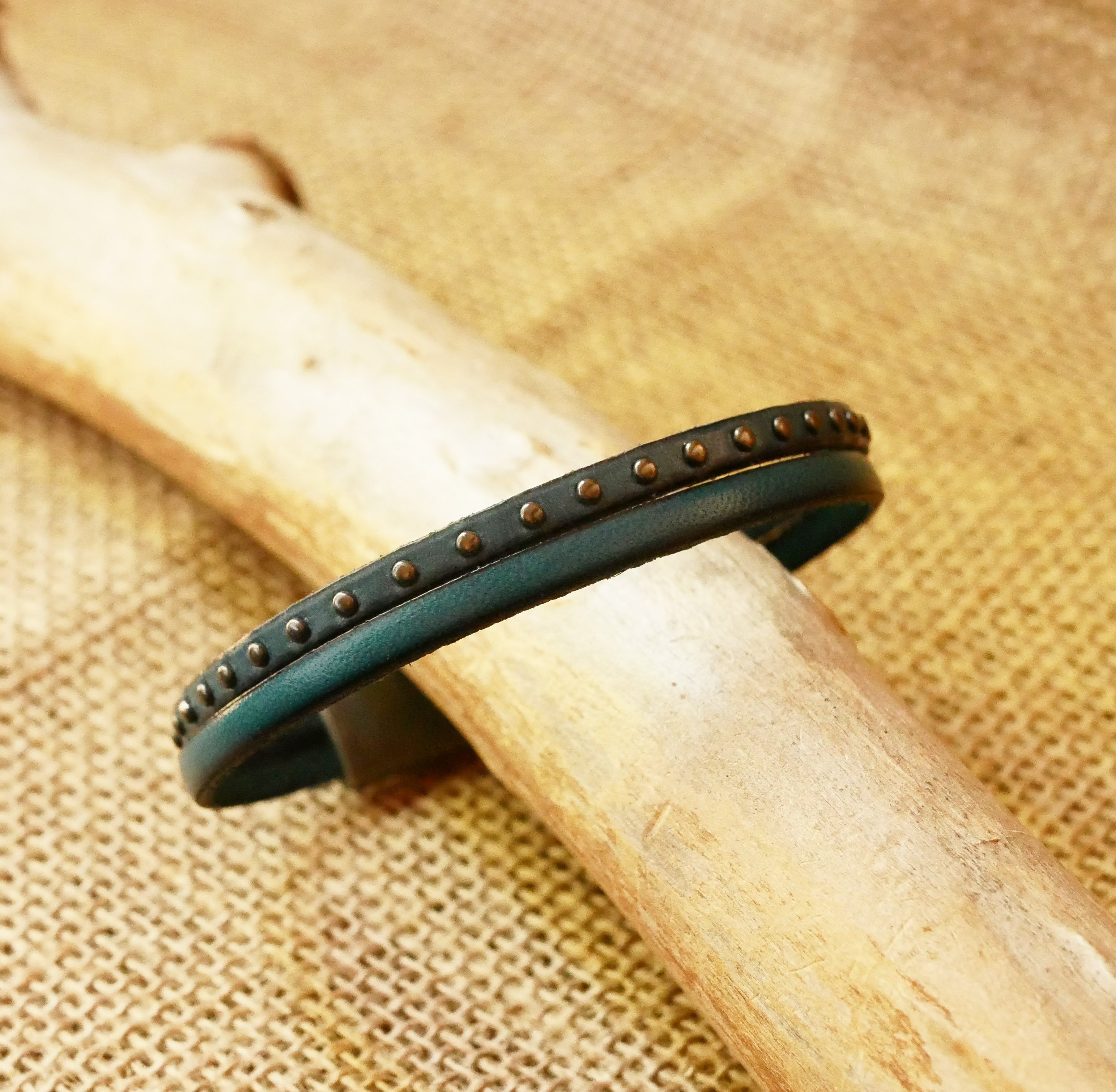 Men's blue leather duo bracelet with studs