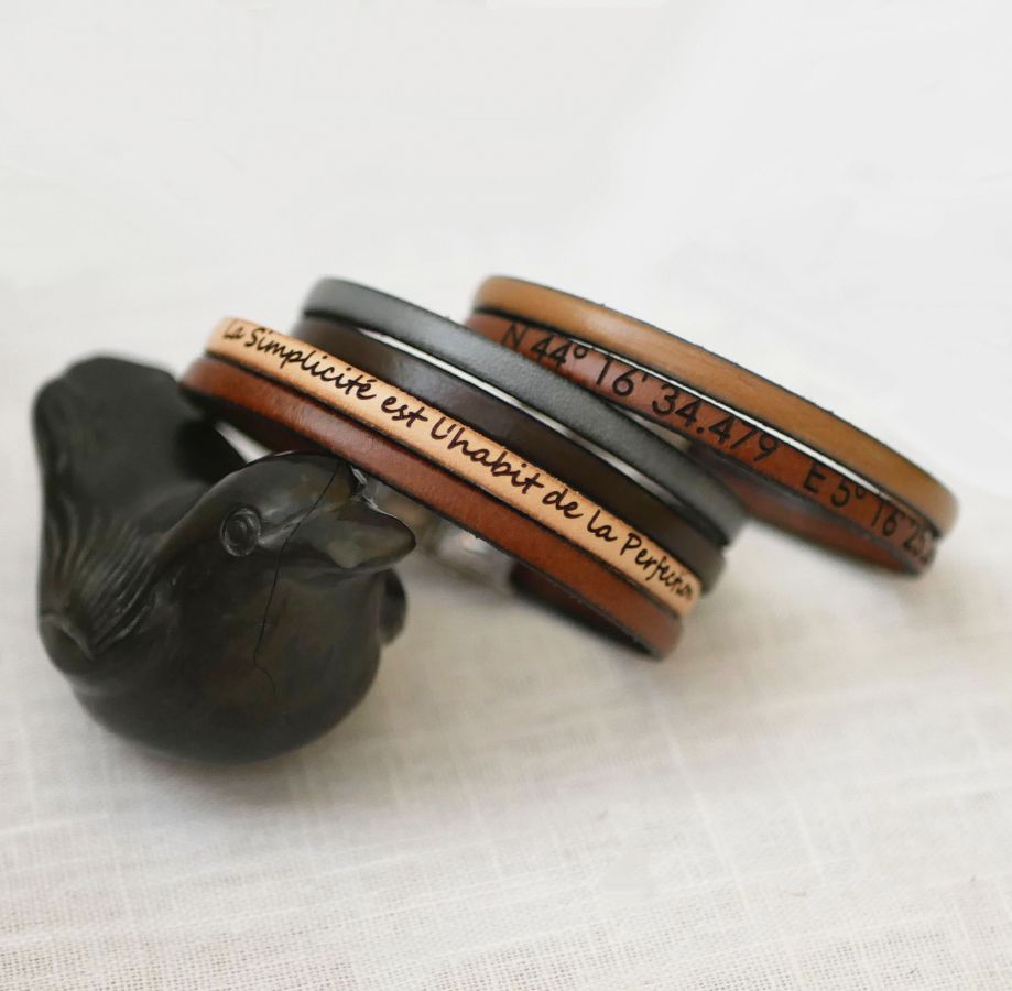 Men's bracelet in leather duo customizable by engraving