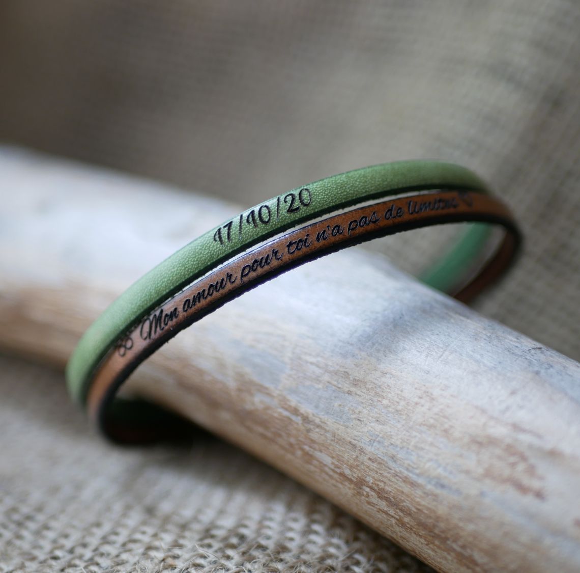 Men's bracelet in leather duo customizable by engraving