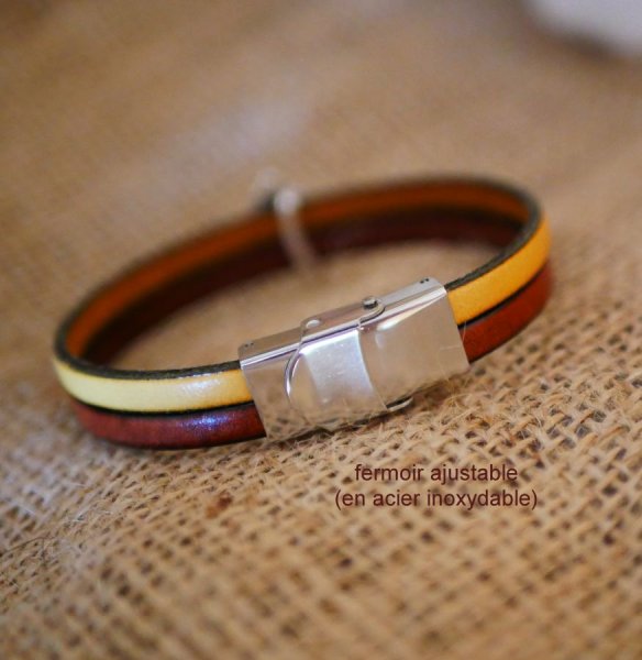 Leather duo bracelet flower design to personalize 