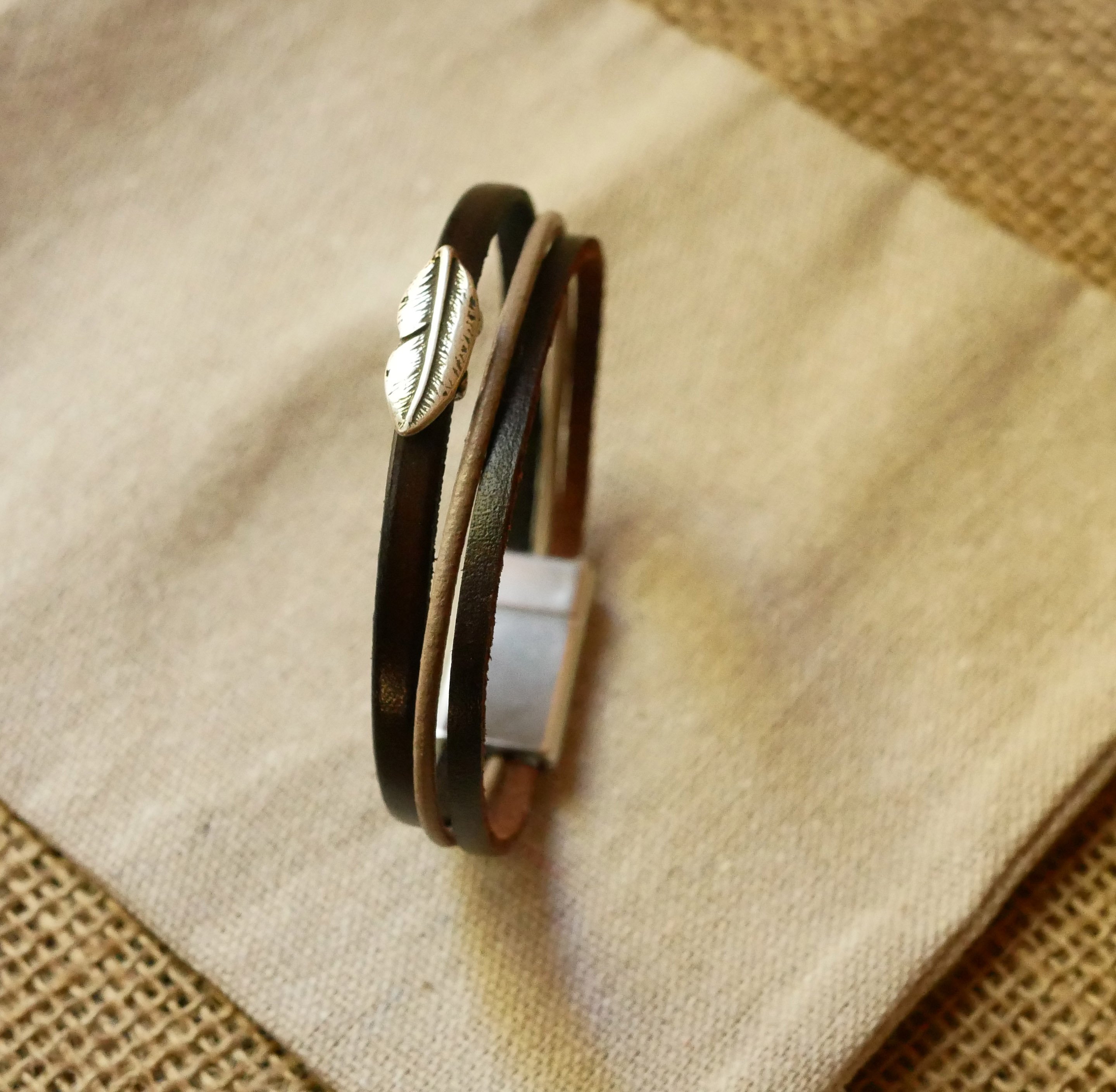 Men's bracelet cuff trio of vintage brown leathers