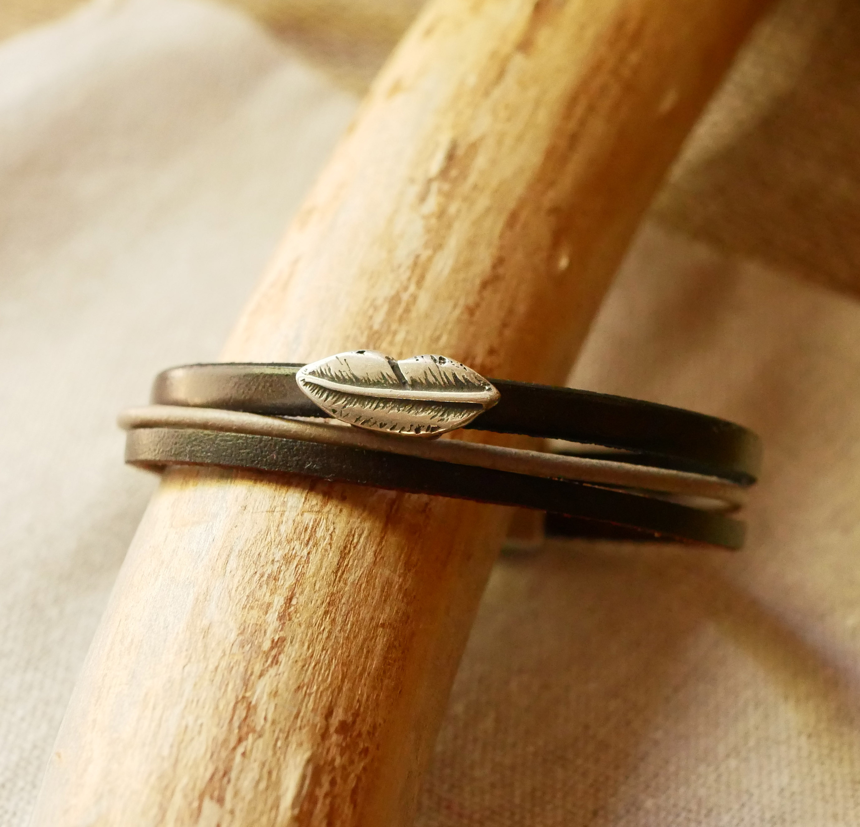 Men's bracelet cuff trio of vintage brown leathers