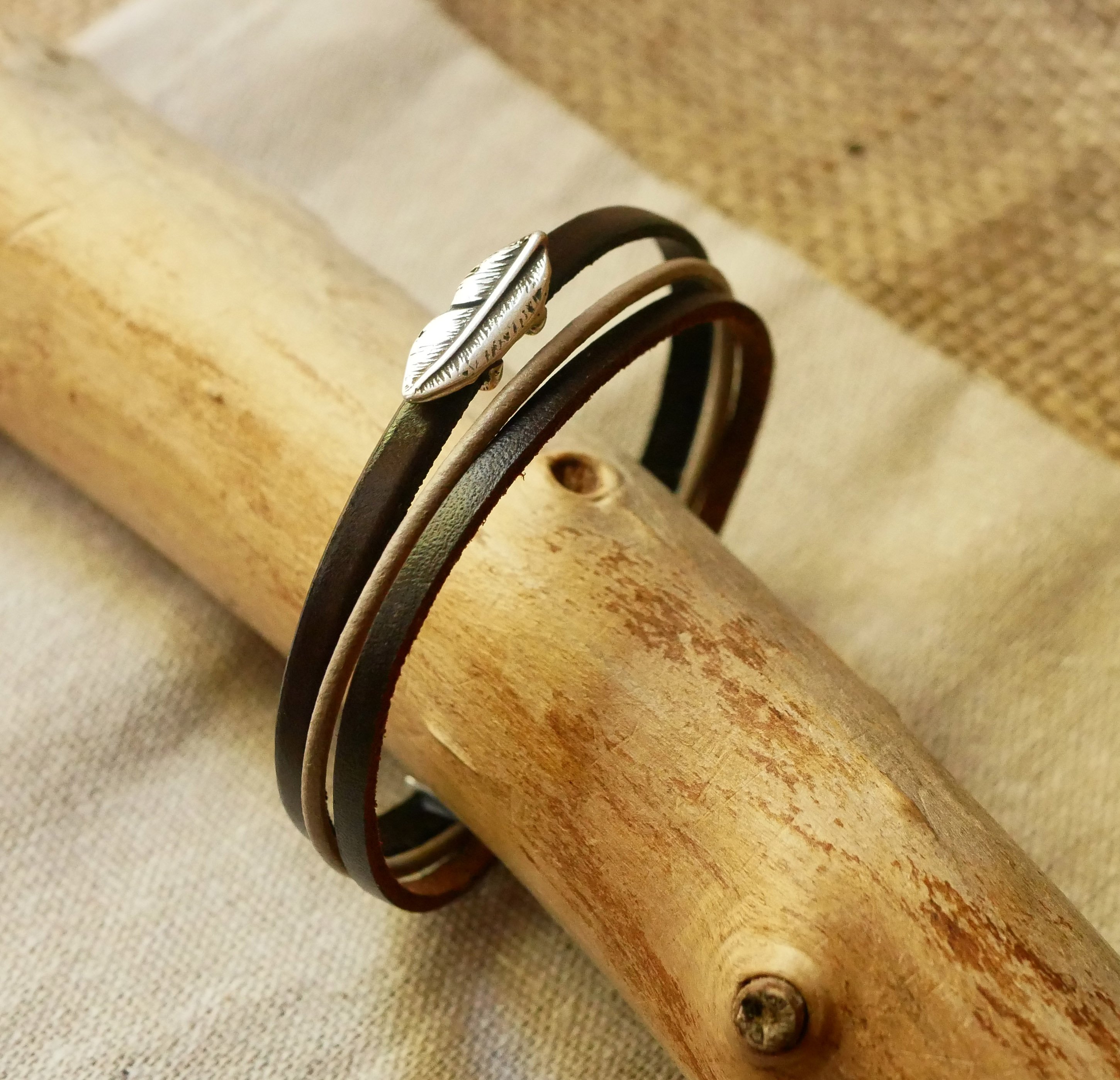 Men's bracelet cuff trio of vintage brown leathers