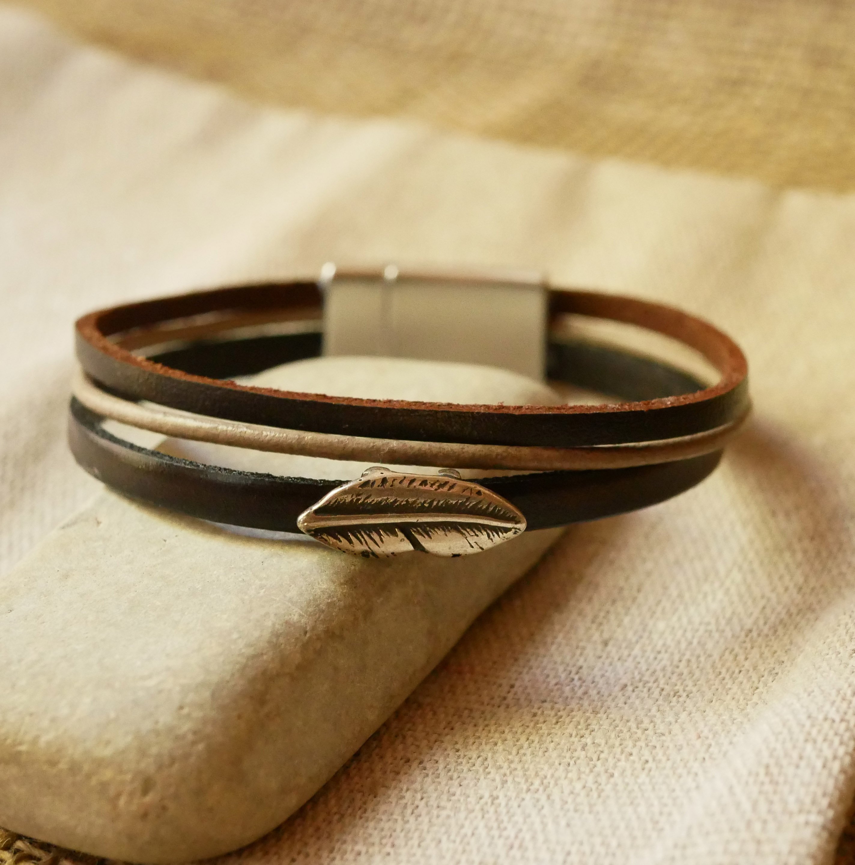 Men's bracelet cuff trio of vintage brown leathers