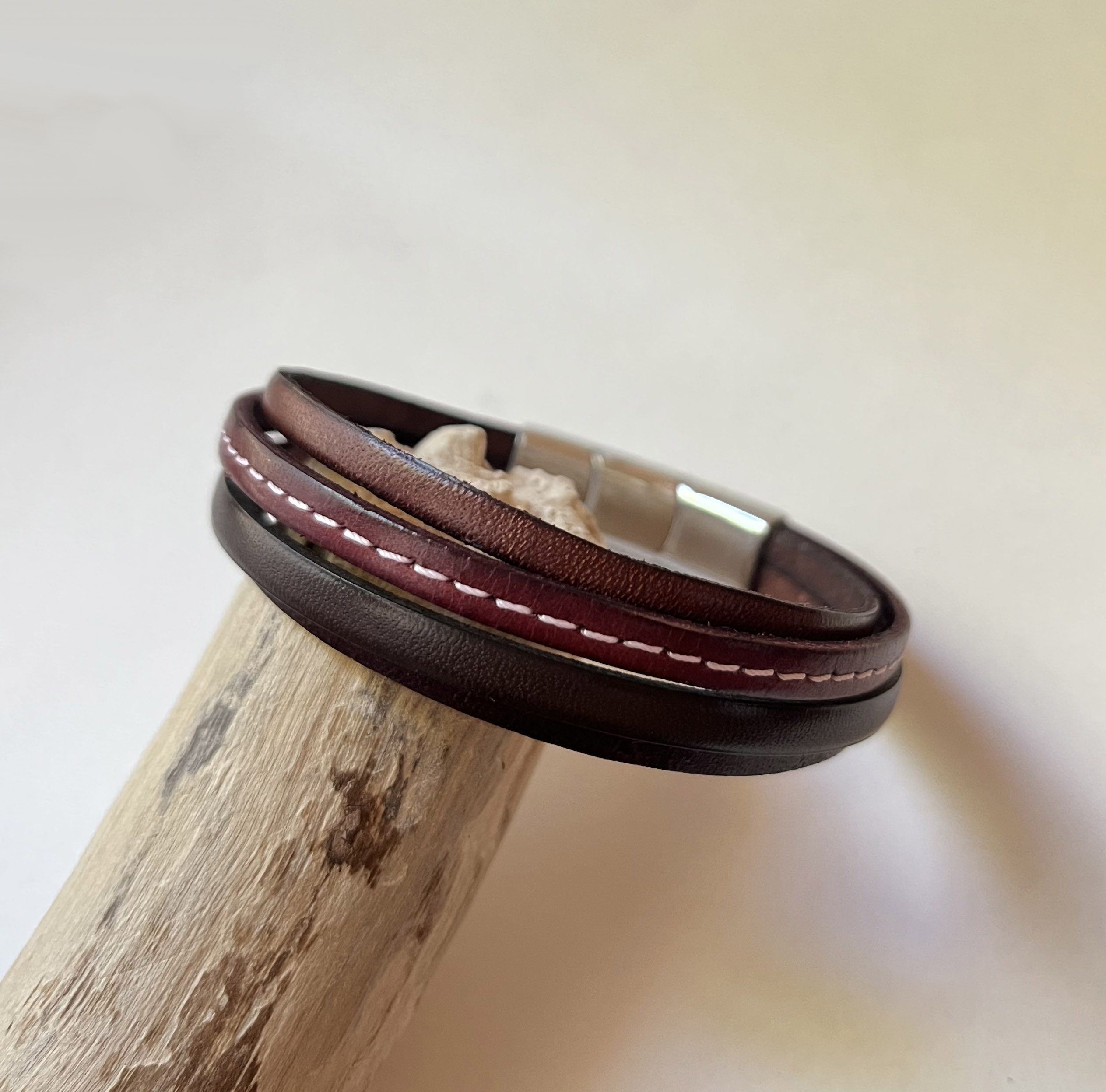 Men's brown multi-leather cuff bracelet