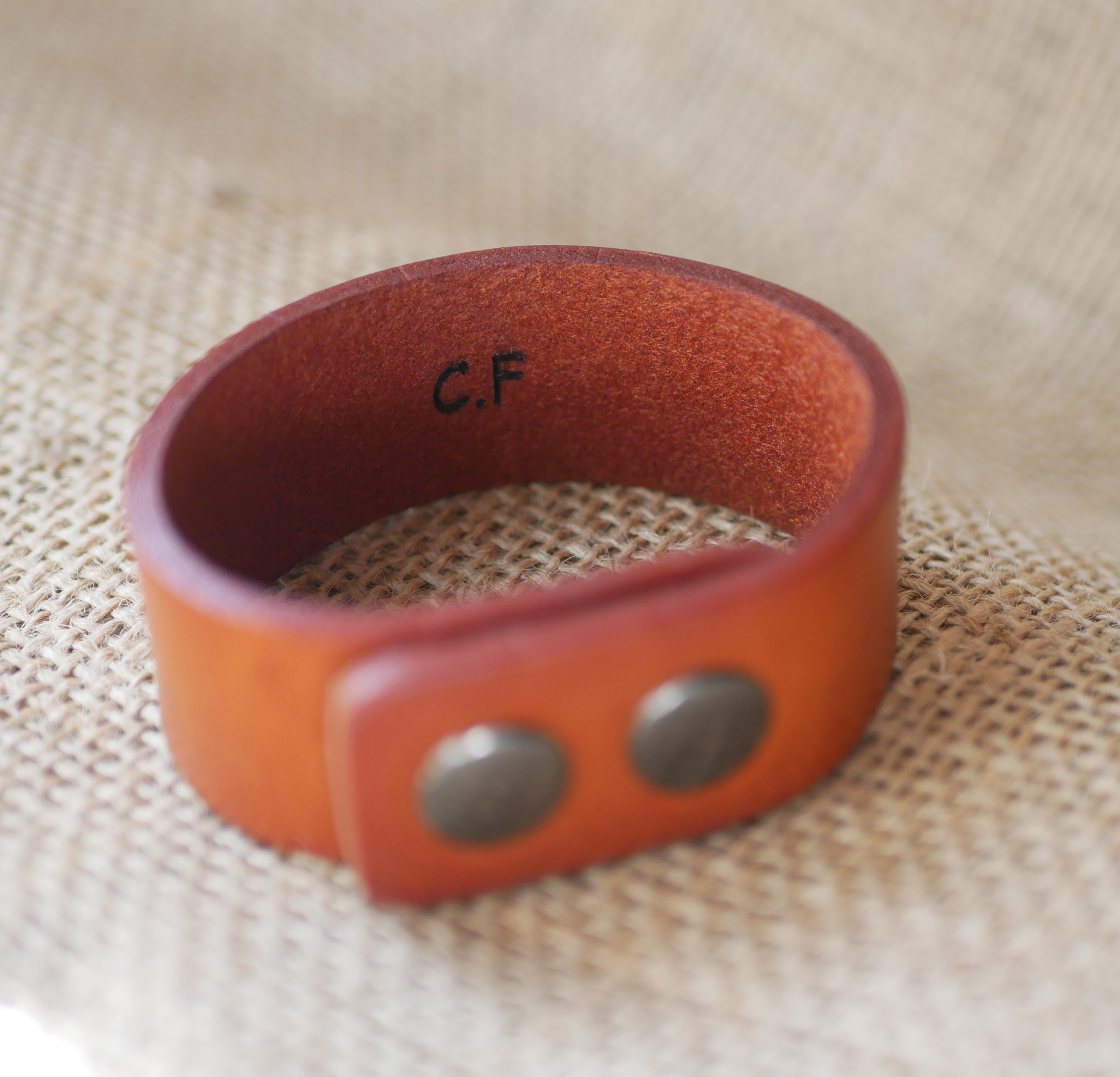 Custom engraved Camel leather cuff bracelet