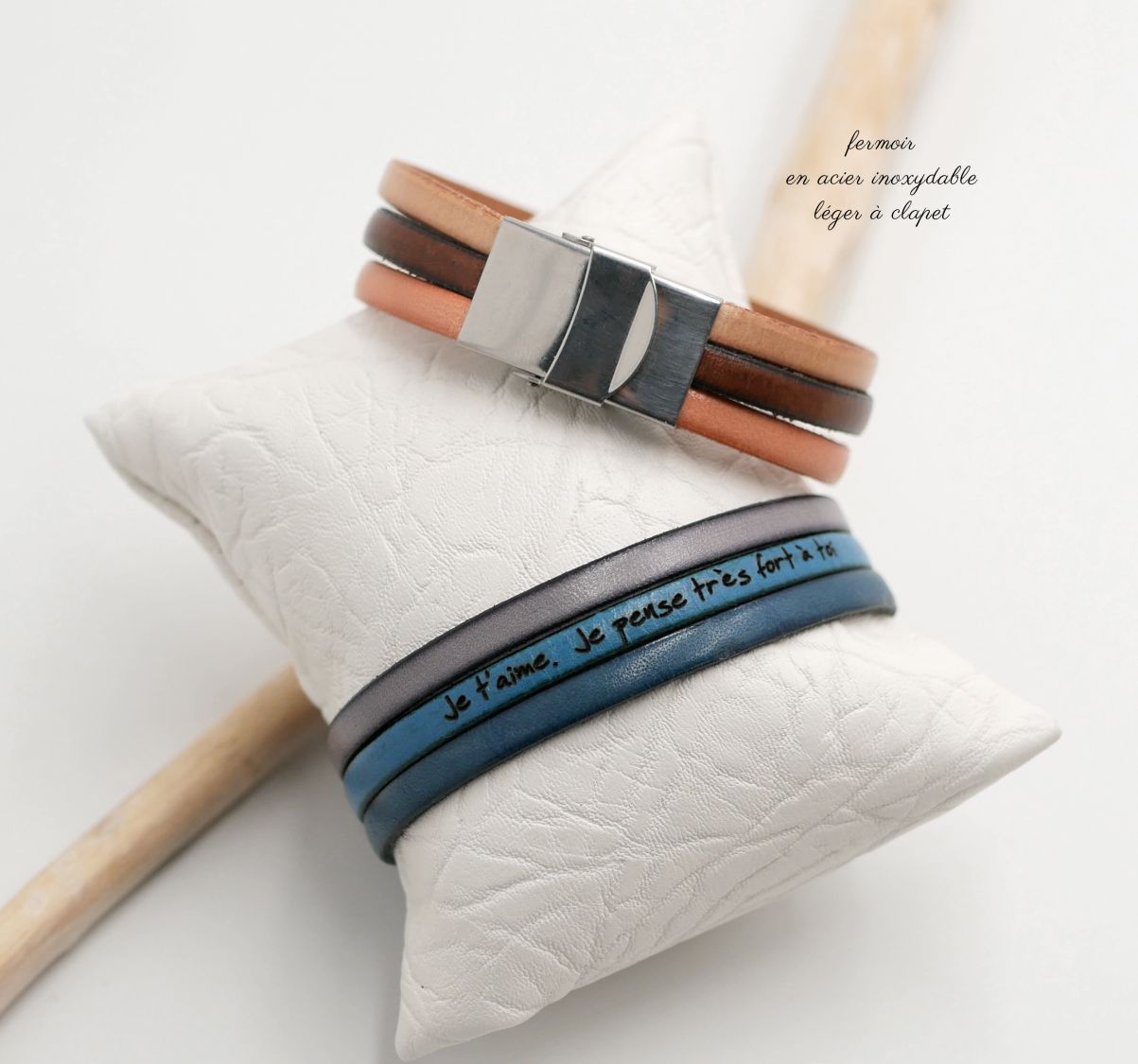 Cuff bracelet trio of leather to customize 