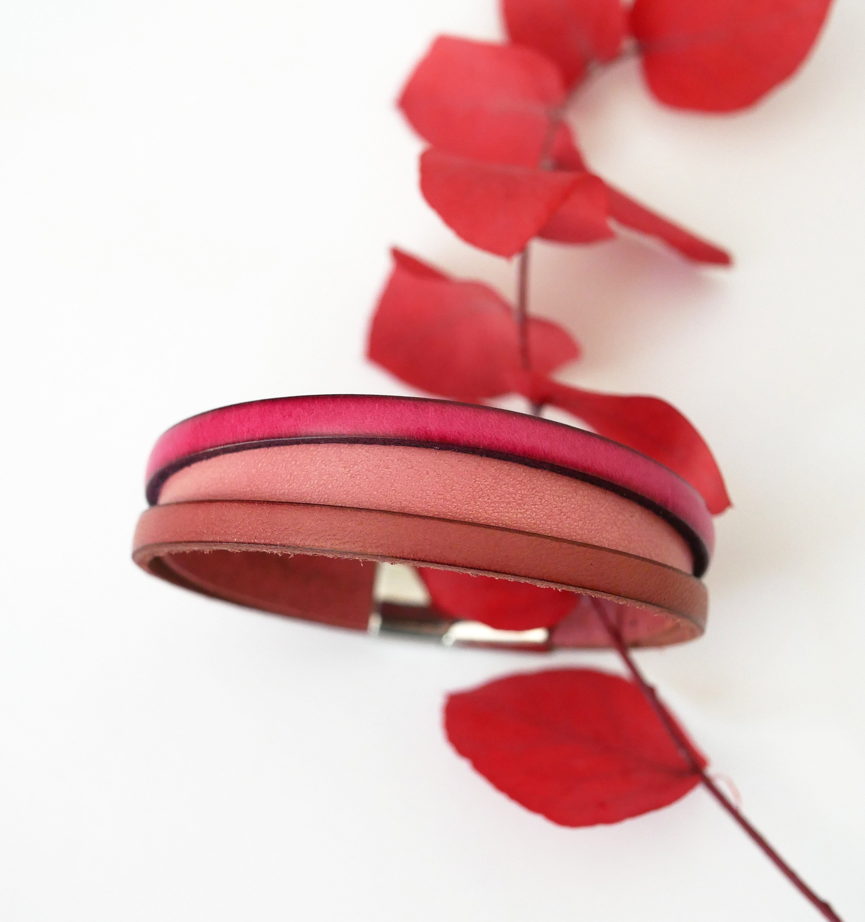 Two-tone women's leather cuff bracelet with hidden engraved message