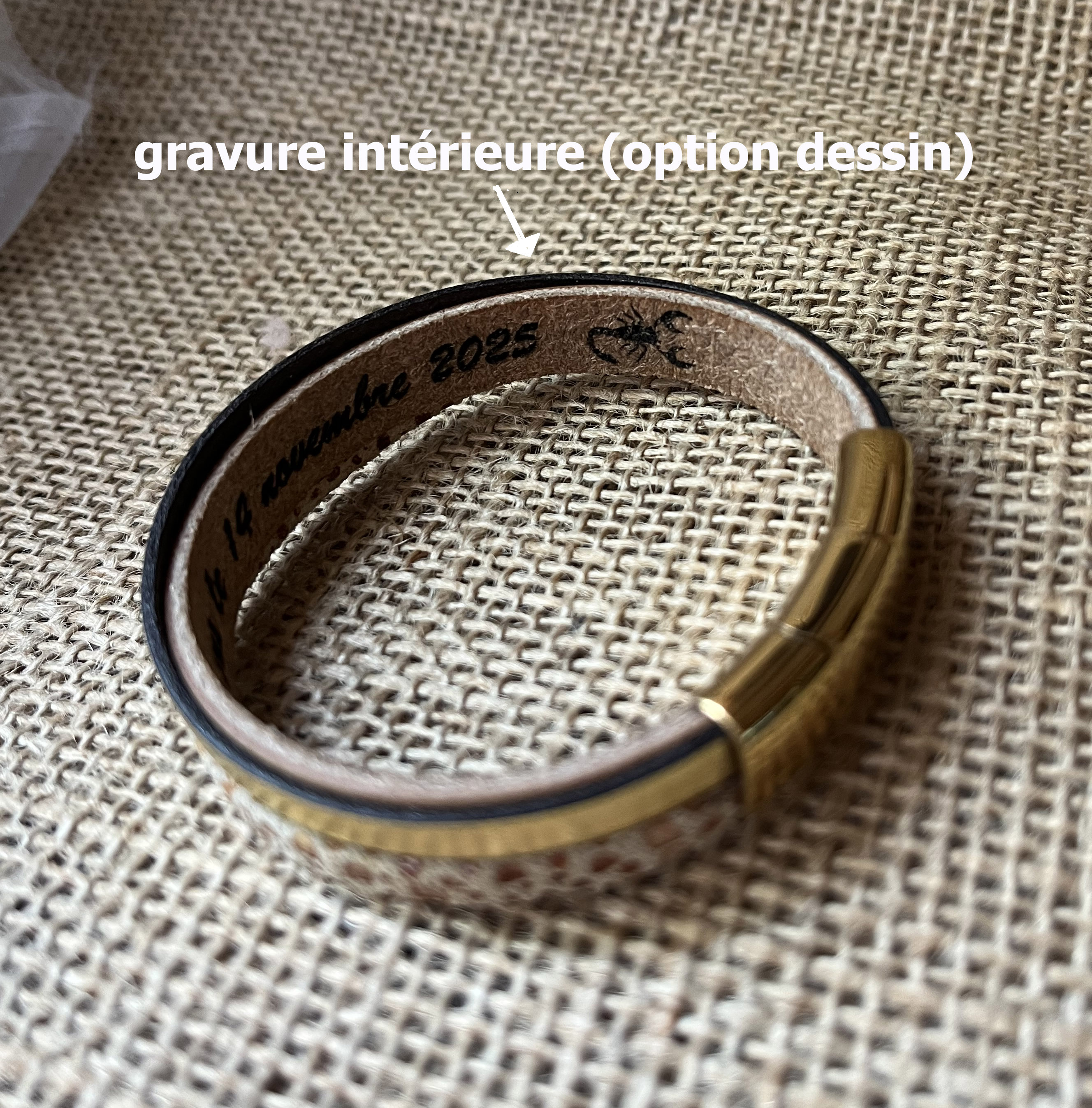 Bracelet manchette femme aux 3 cuirs beige et doré fermoir à extension