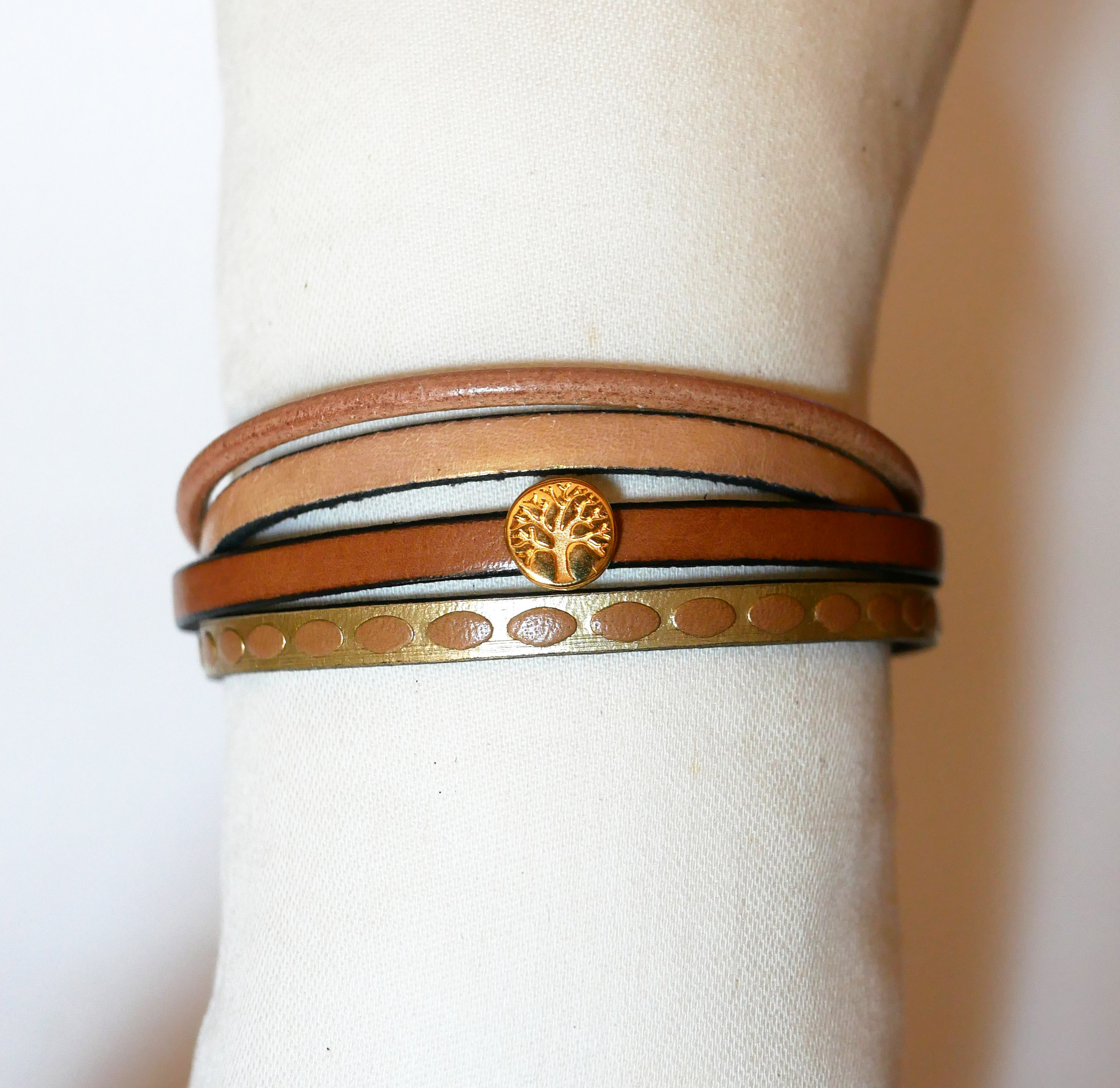 Women's gold cuff bracelet mini cabochon Tree of life