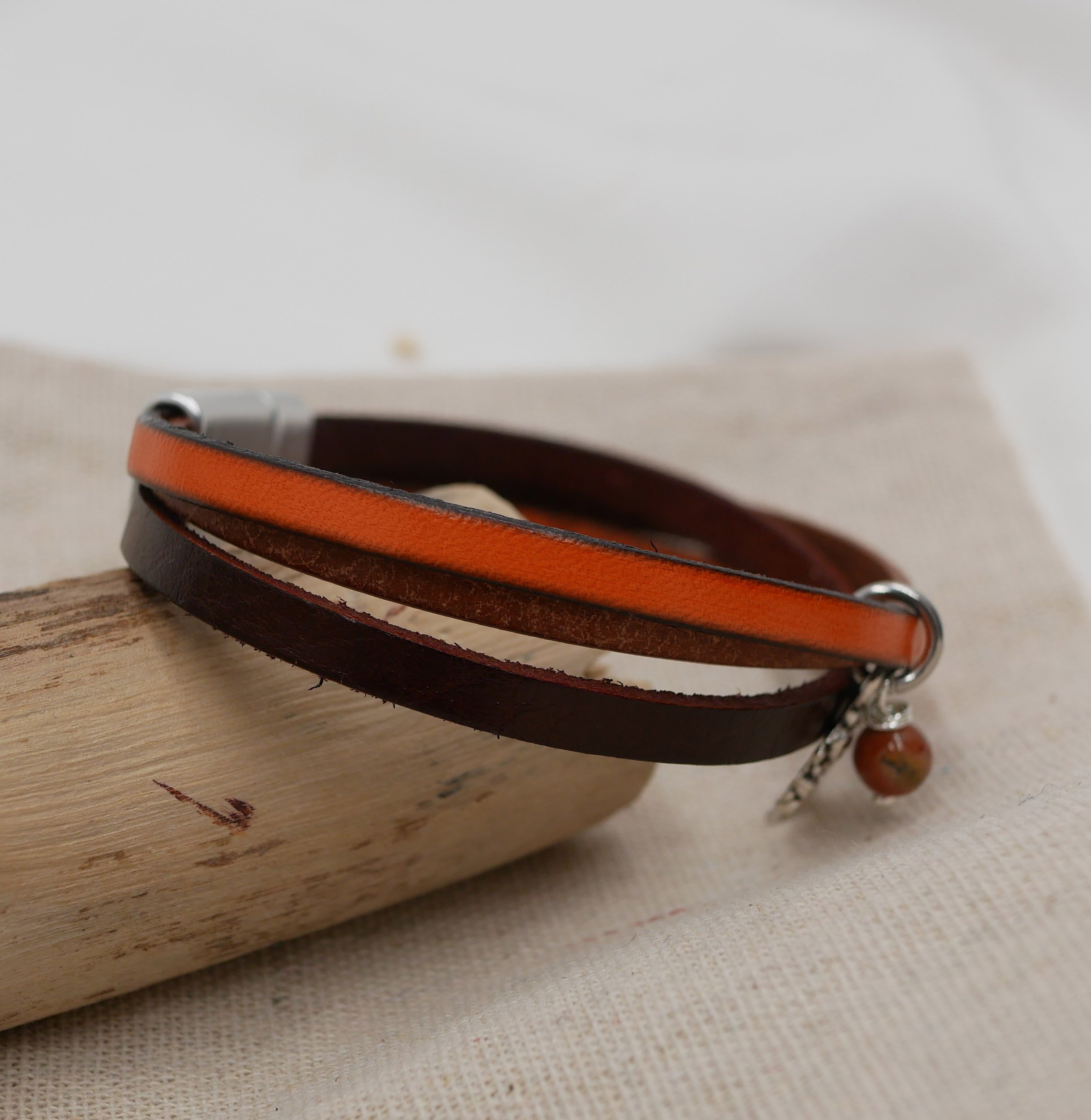 Women's multi-leather cuff bracelet Autumn pendant of your choice