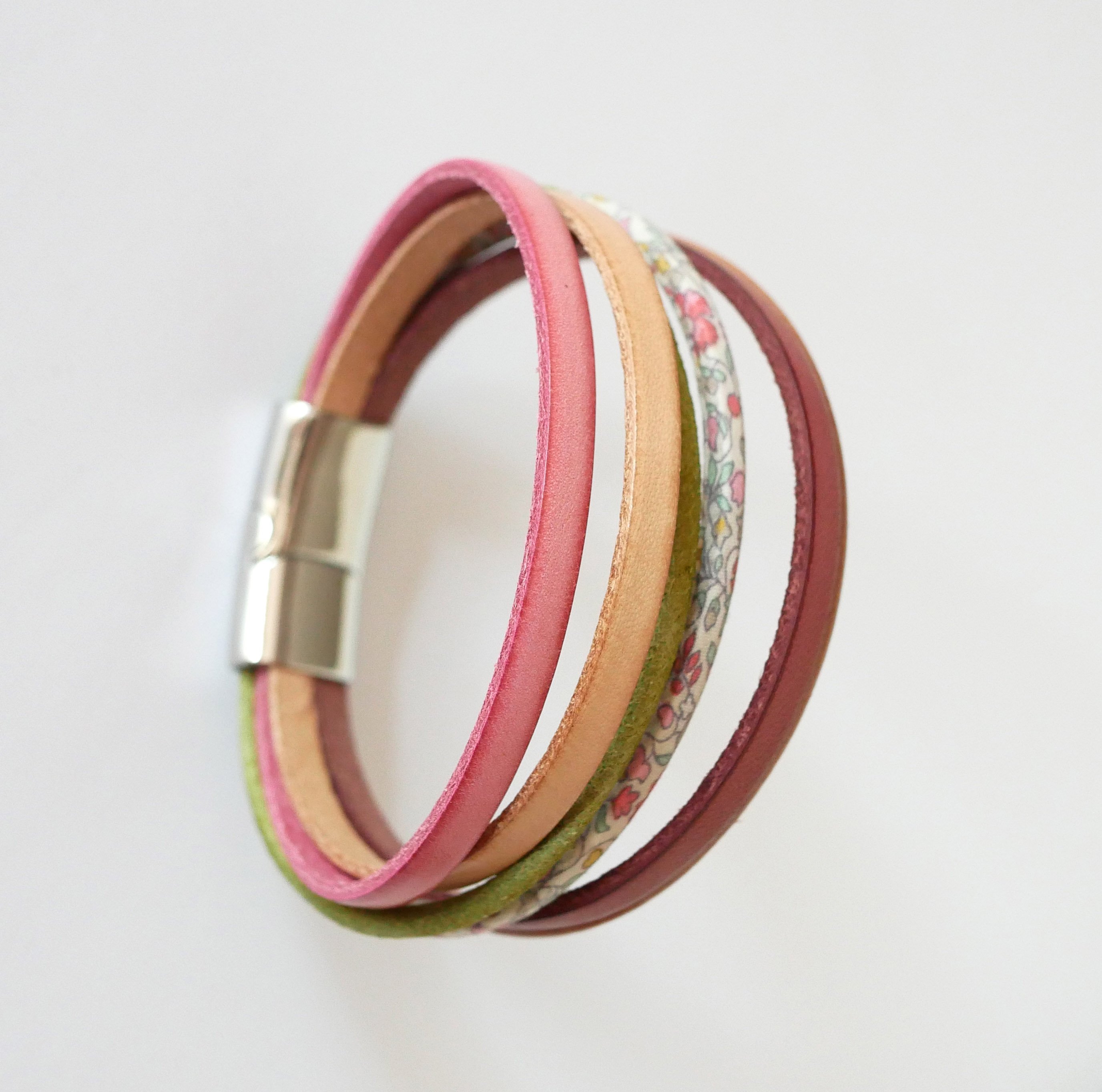 Pastel leather and floral Liberty cord cuff bracelet