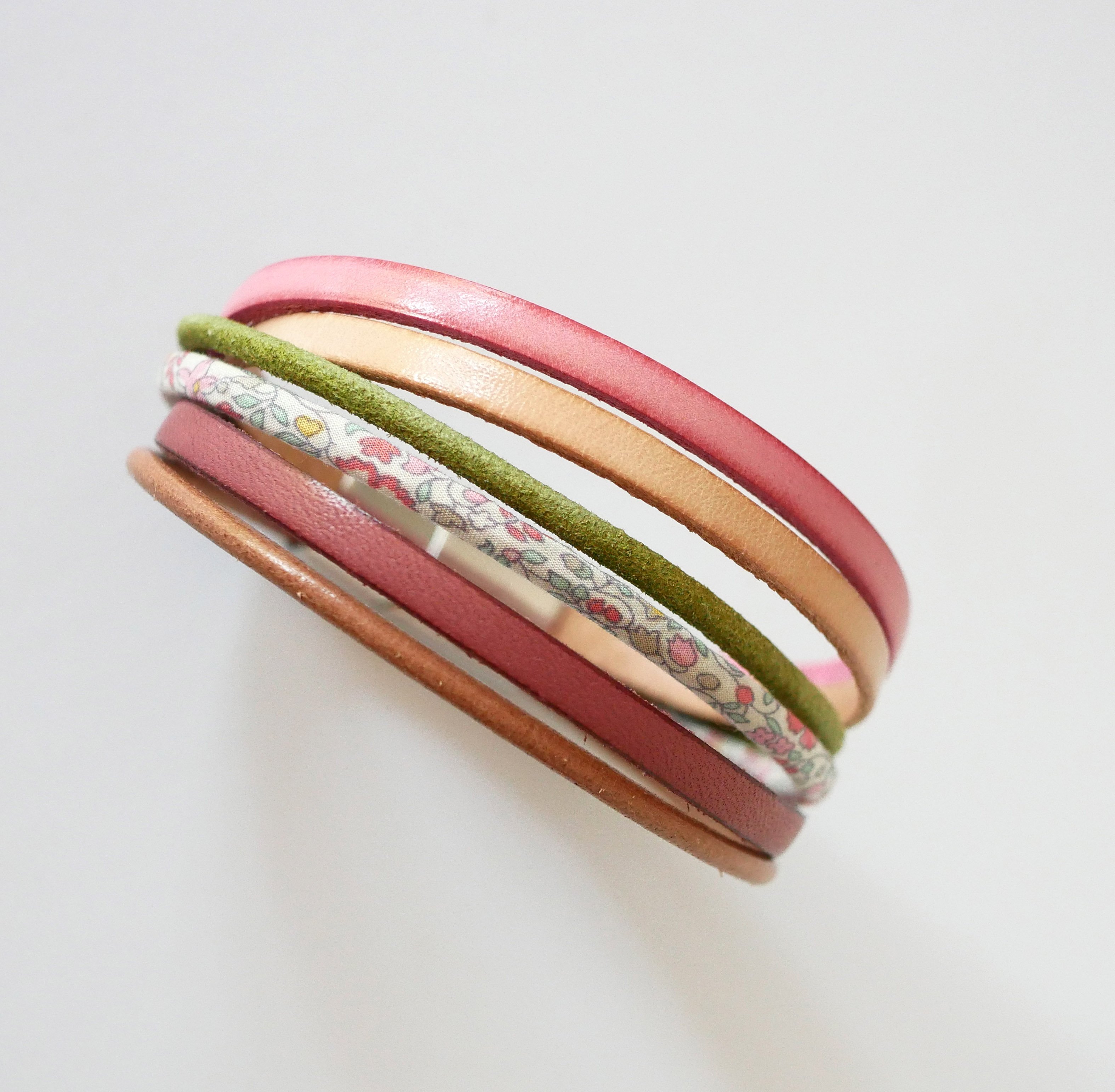 Pastel leather and floral Liberty cord cuff bracelet