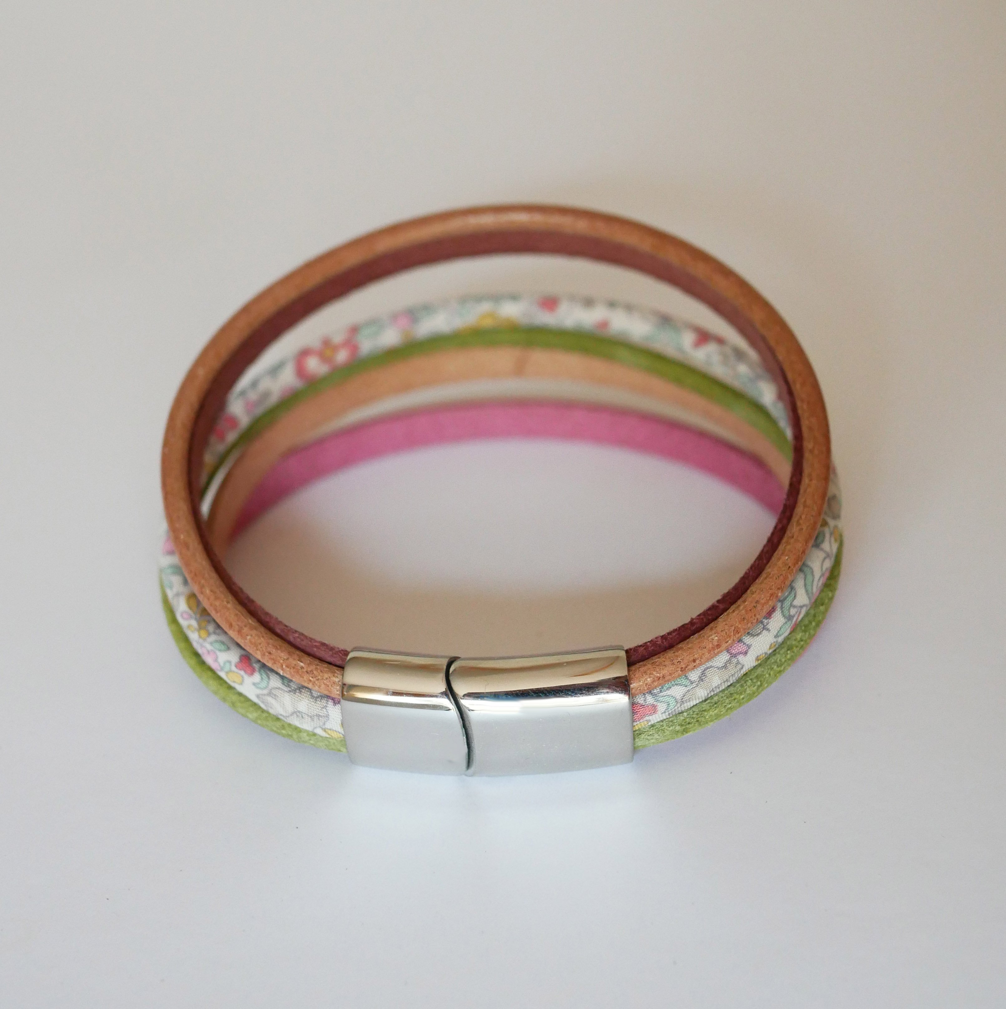 Pastel leather and floral Liberty cord cuff bracelet