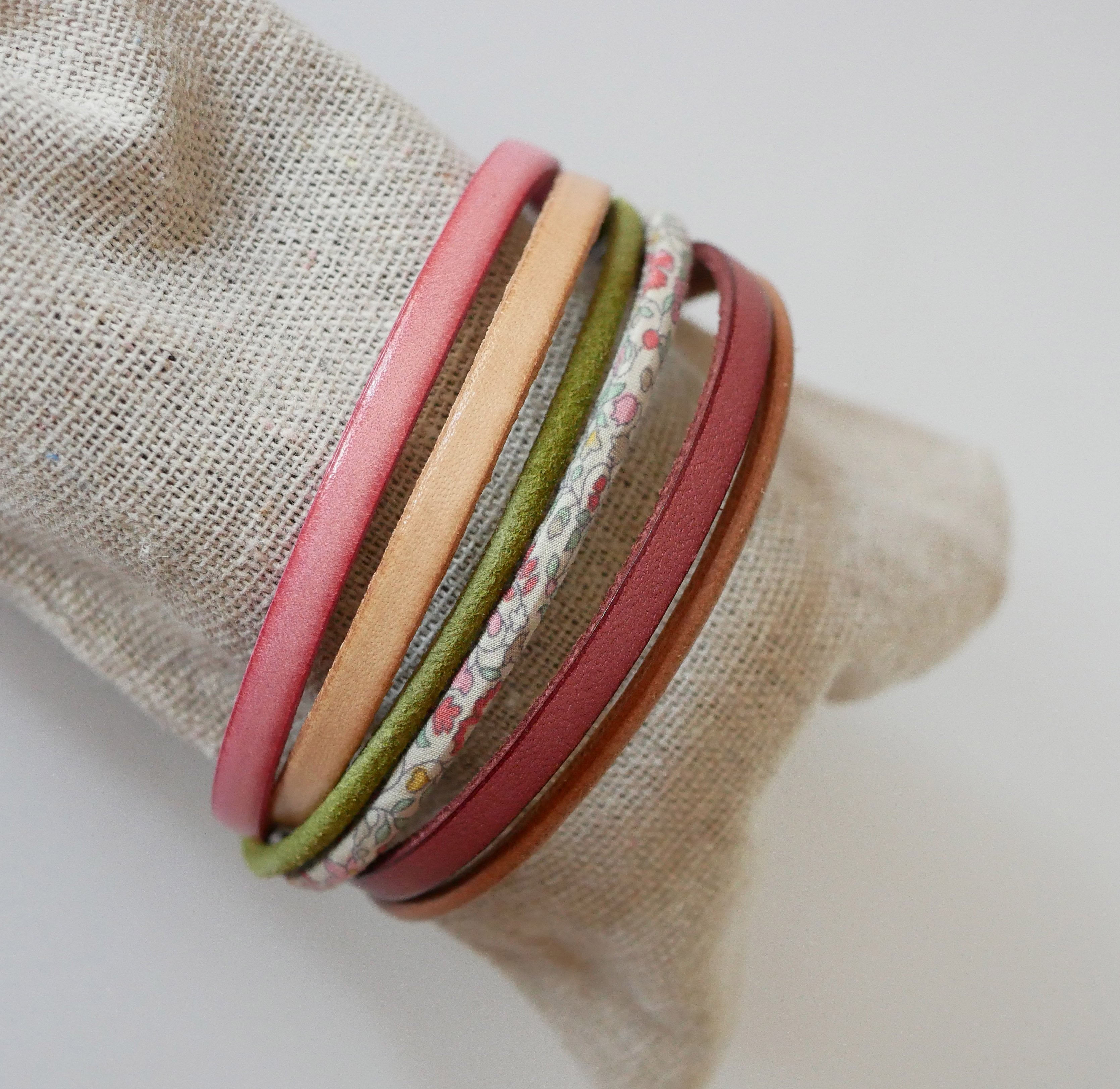 Pastel leather and floral Liberty cord cuff bracelet