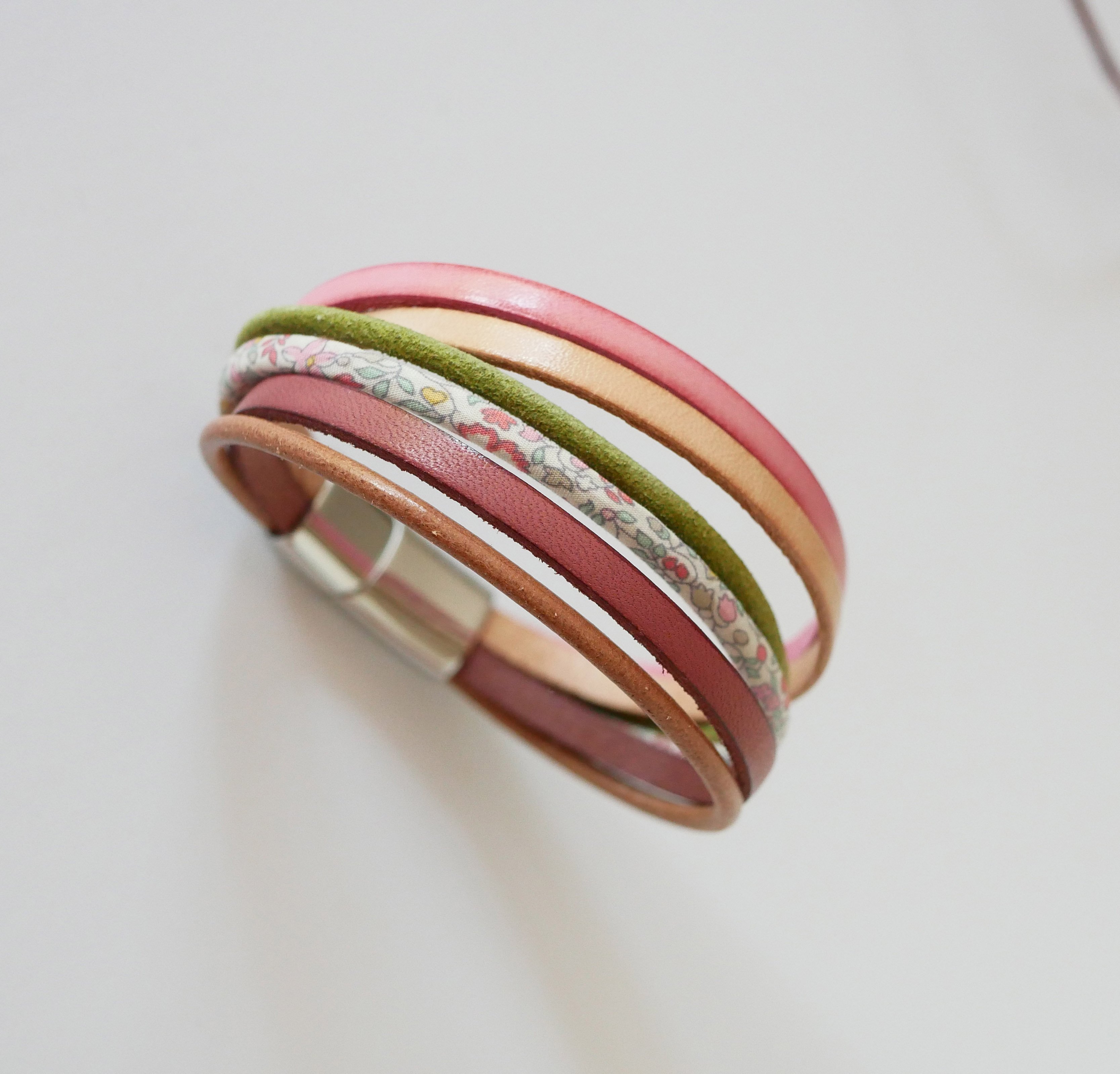 Pastel leather and floral Liberty cord cuff bracelet