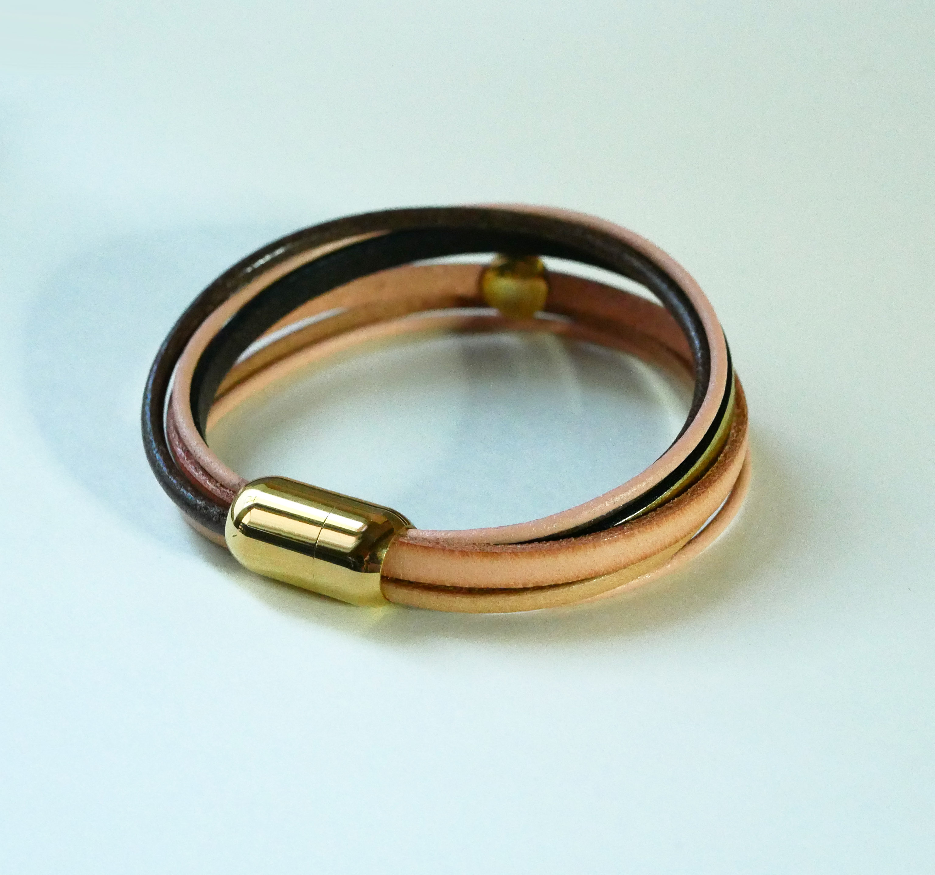 Women's peach and gold multi-leather cuff bracelet