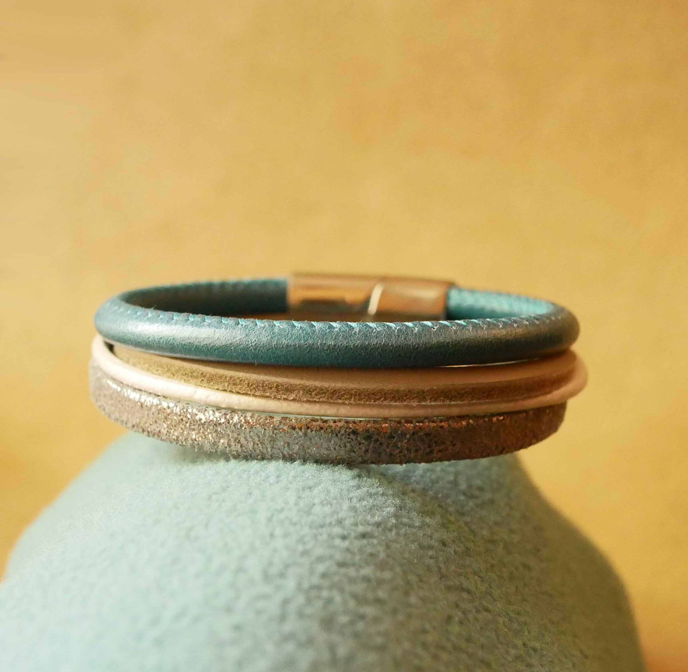 Blue and Silver multi-leather cuff bracelet