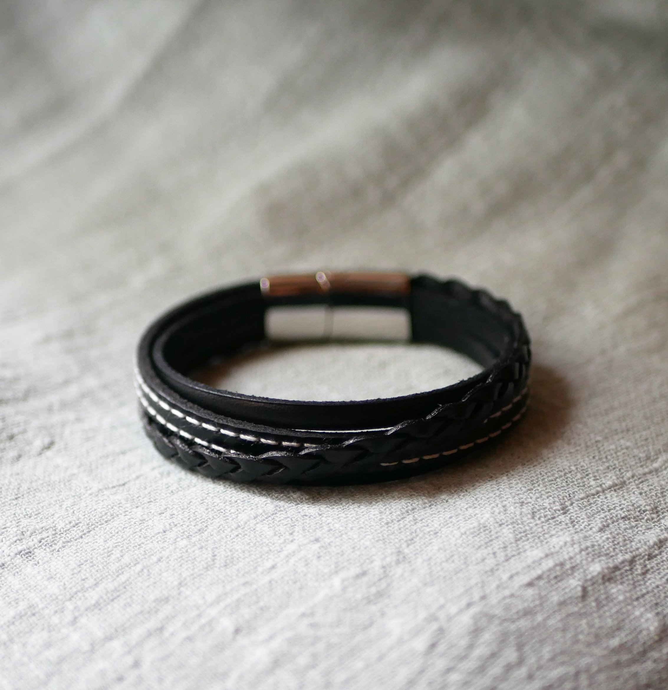 Men's black multi-leather cuff bracelet