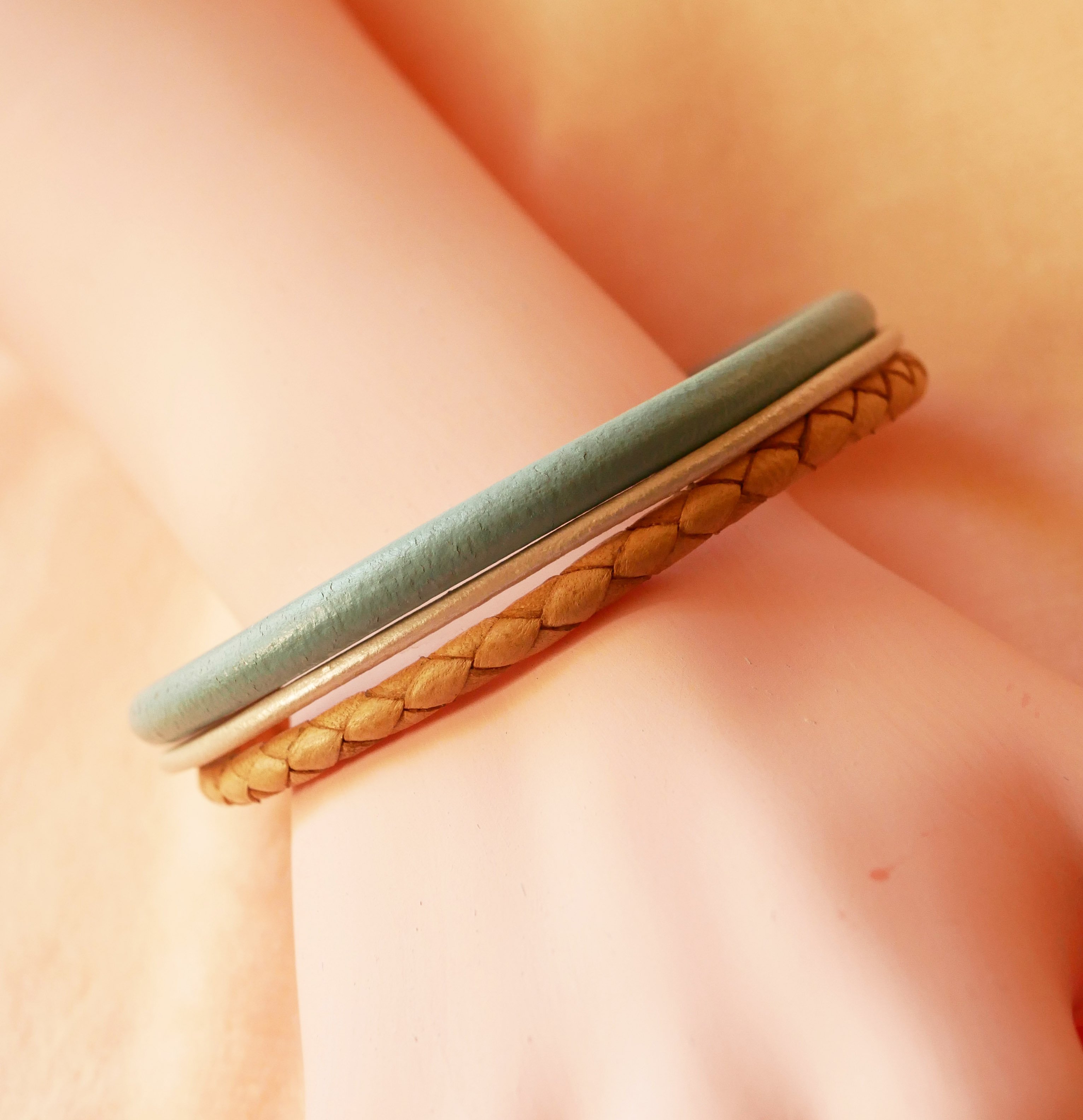 Beige and Turquoise multi-leather cuff bracelet