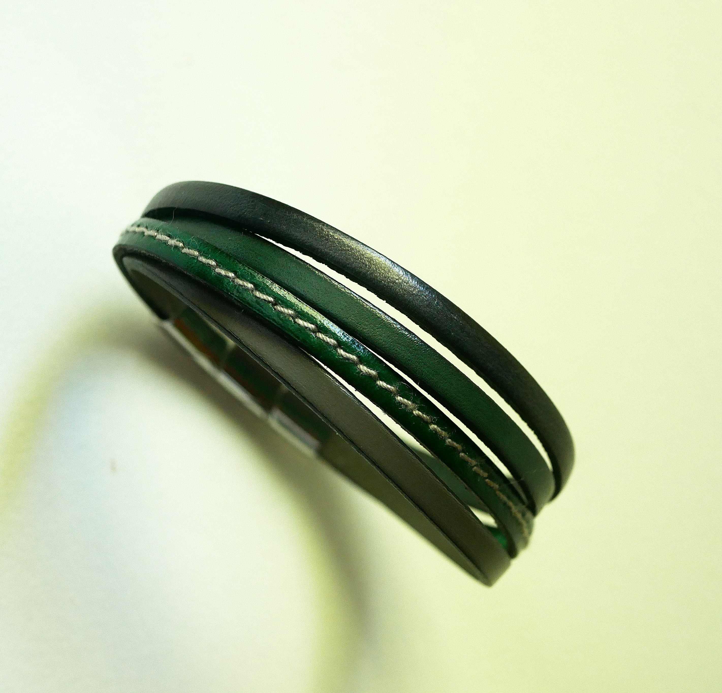 Green &amp; Grey multi-leather cuff bracelet for men
