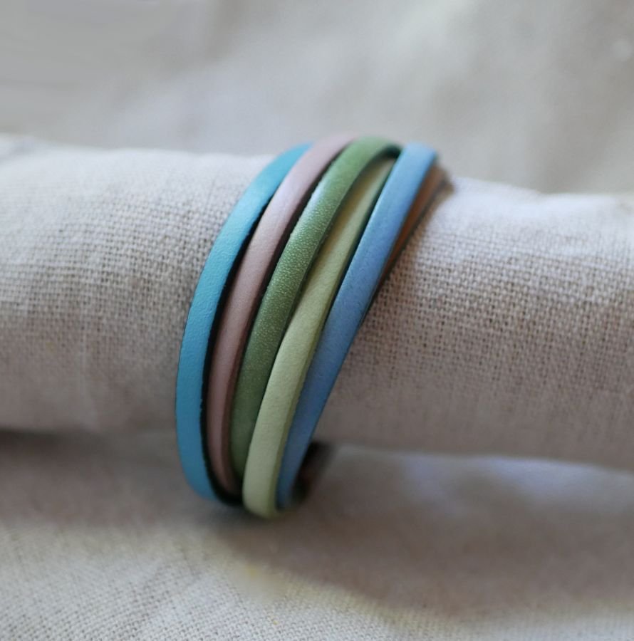 Multi-leather cuff bracelet pastel colors