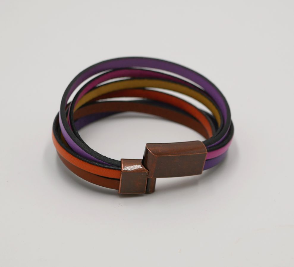 Cuff bracelet multi-leathers tonic colors