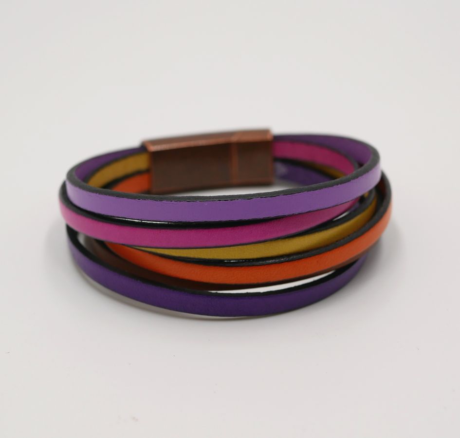 Cuff bracelet multi-leathers tonic colors