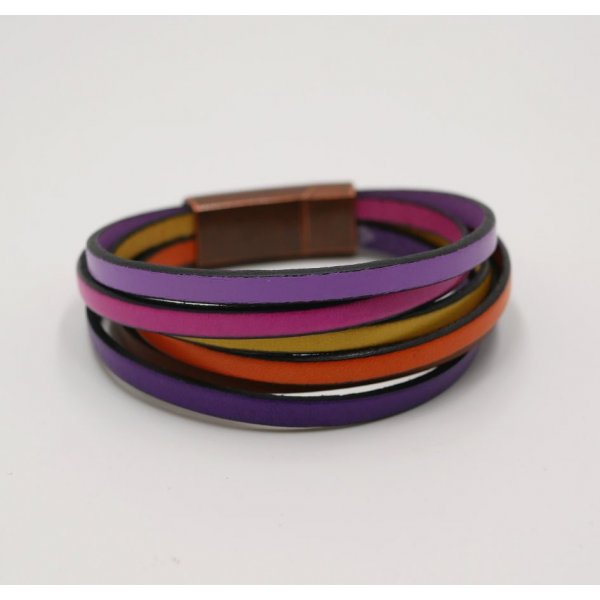Cuff bracelet multi-leathers tonic colors