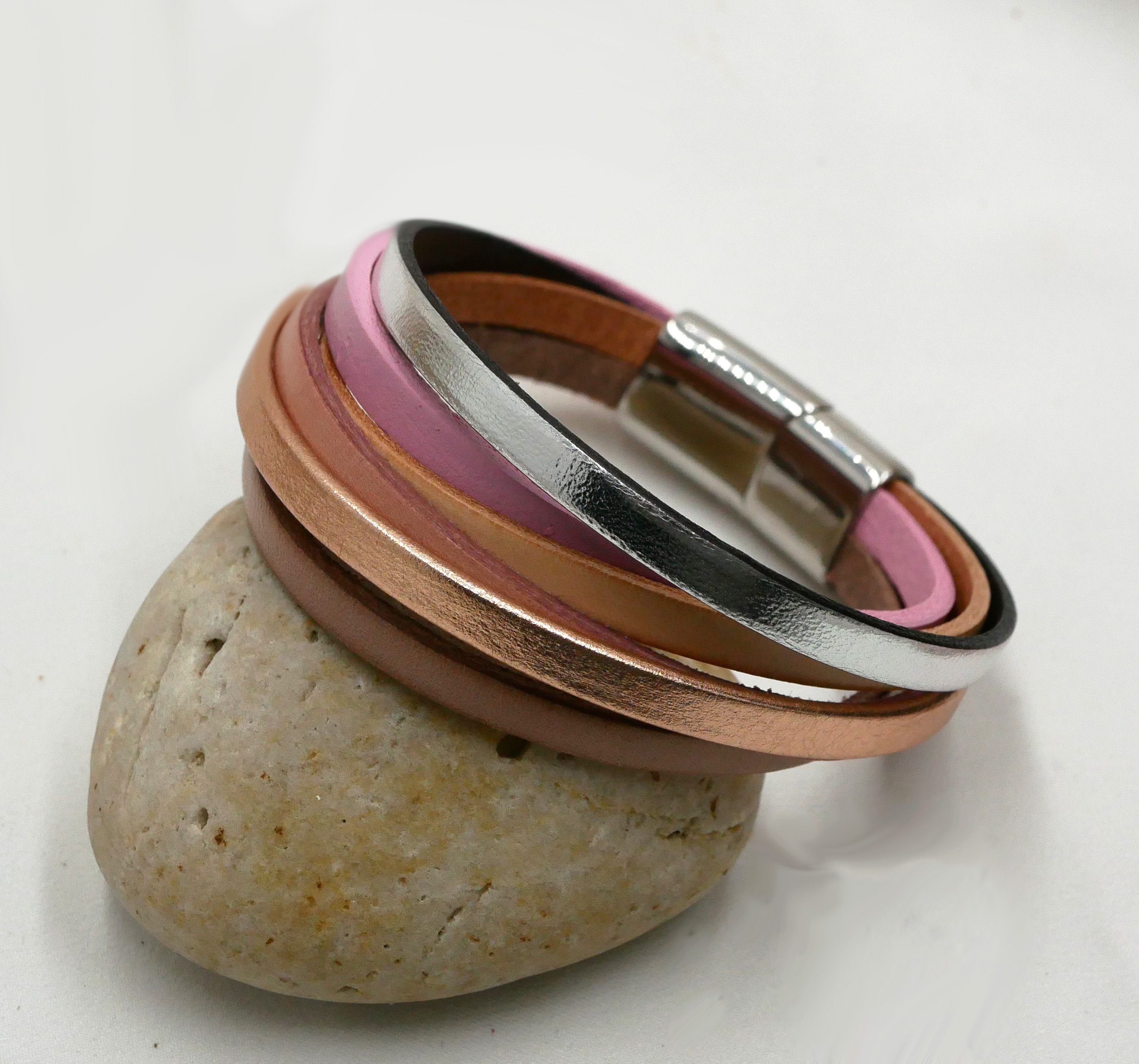 Multi-leather cuff bracelet, peach copper color