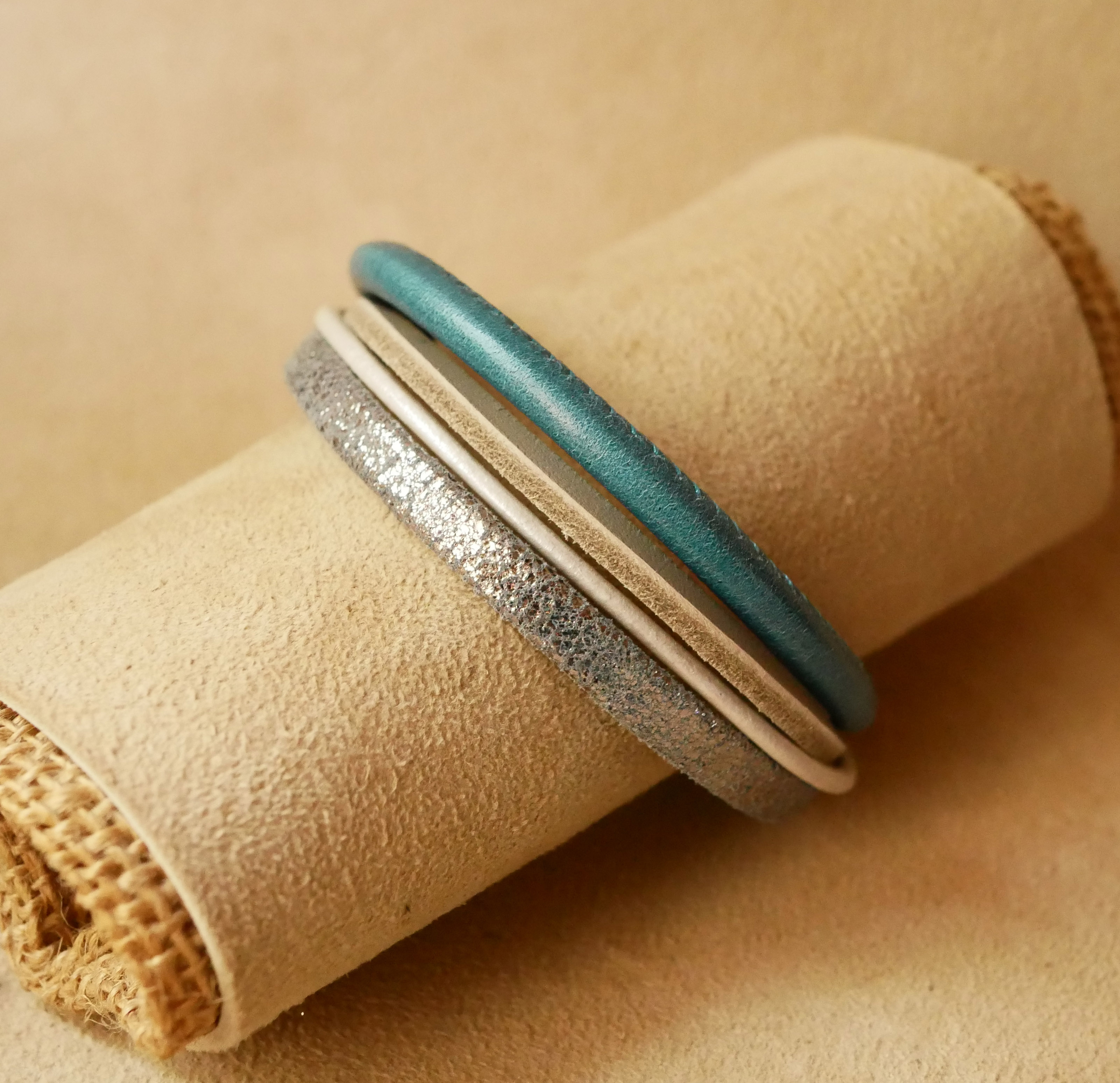 Blue and Silver multi-leather cuff bracelet