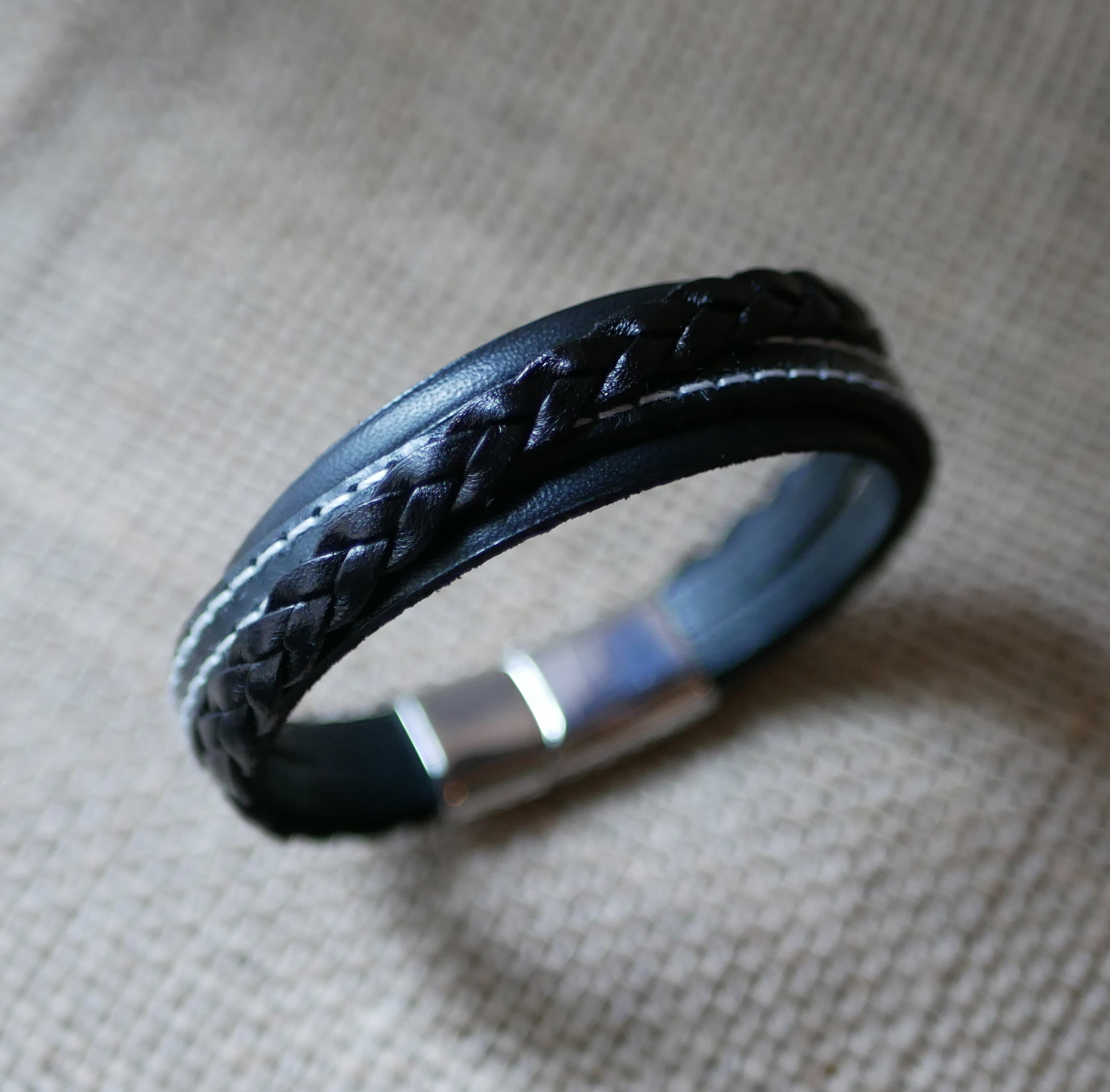 Men's black multi-leather cuff bracelet