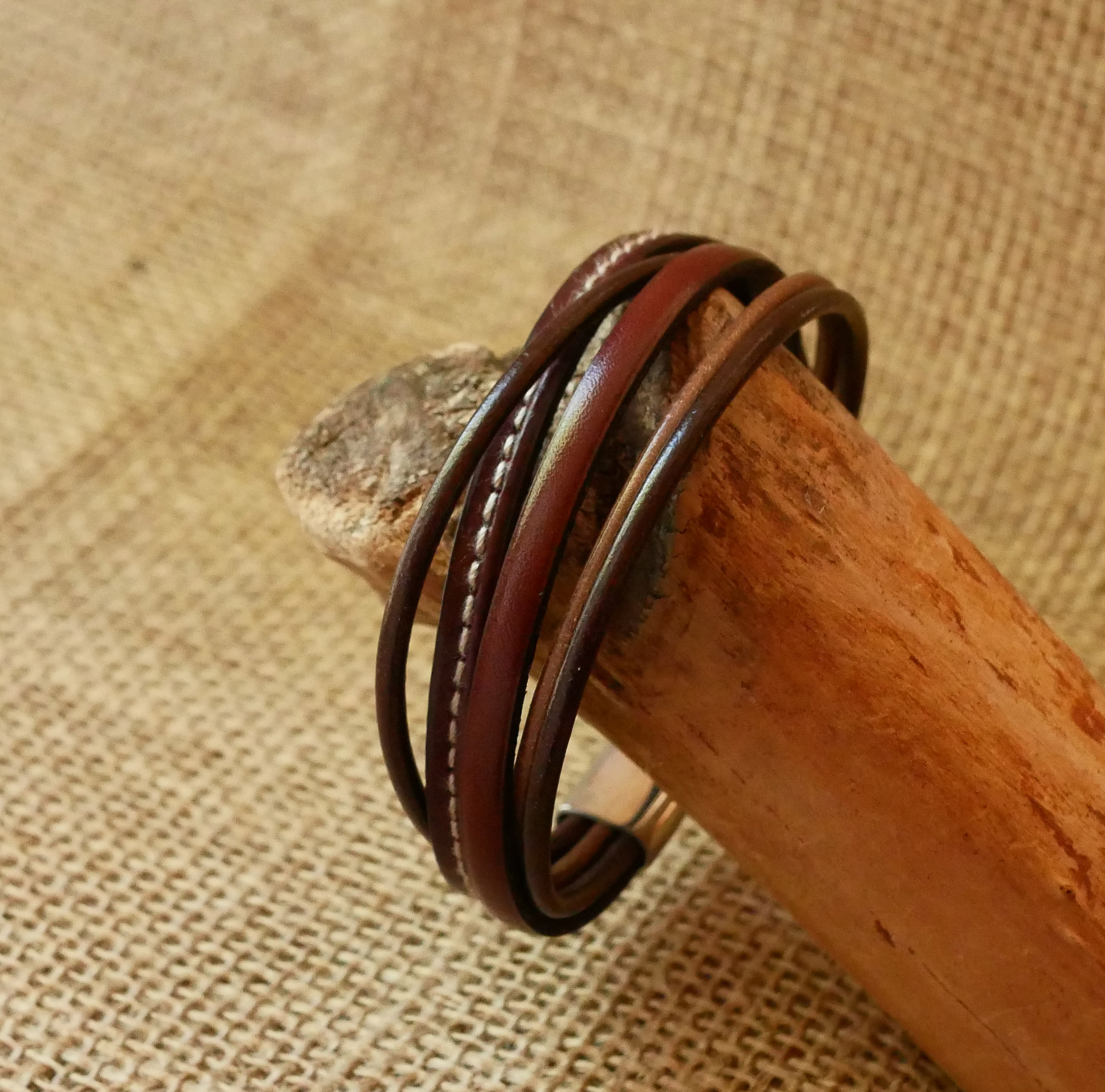 Men's brown multi-leather cuff bracelet