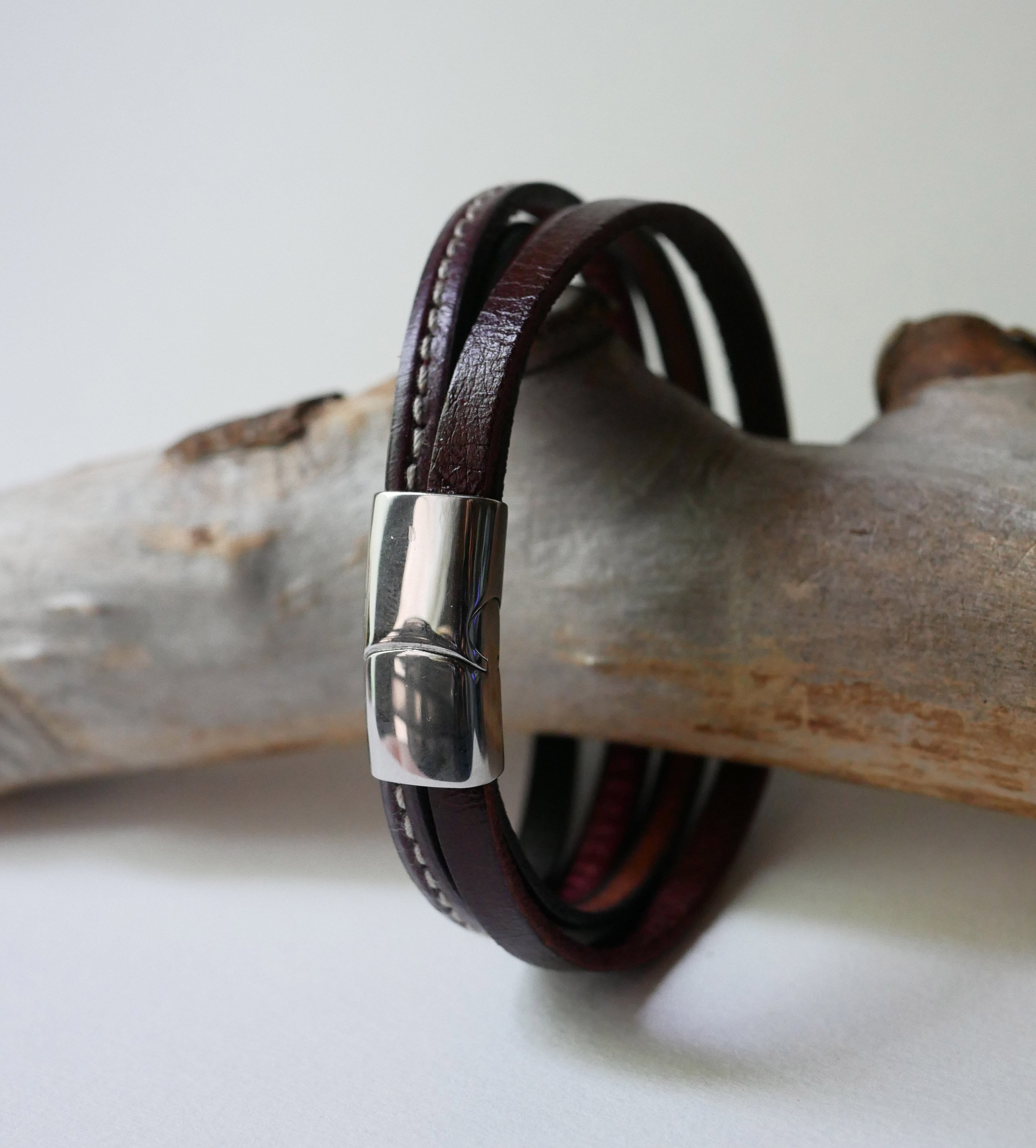 Men's brown multi-leather cuff bracelet