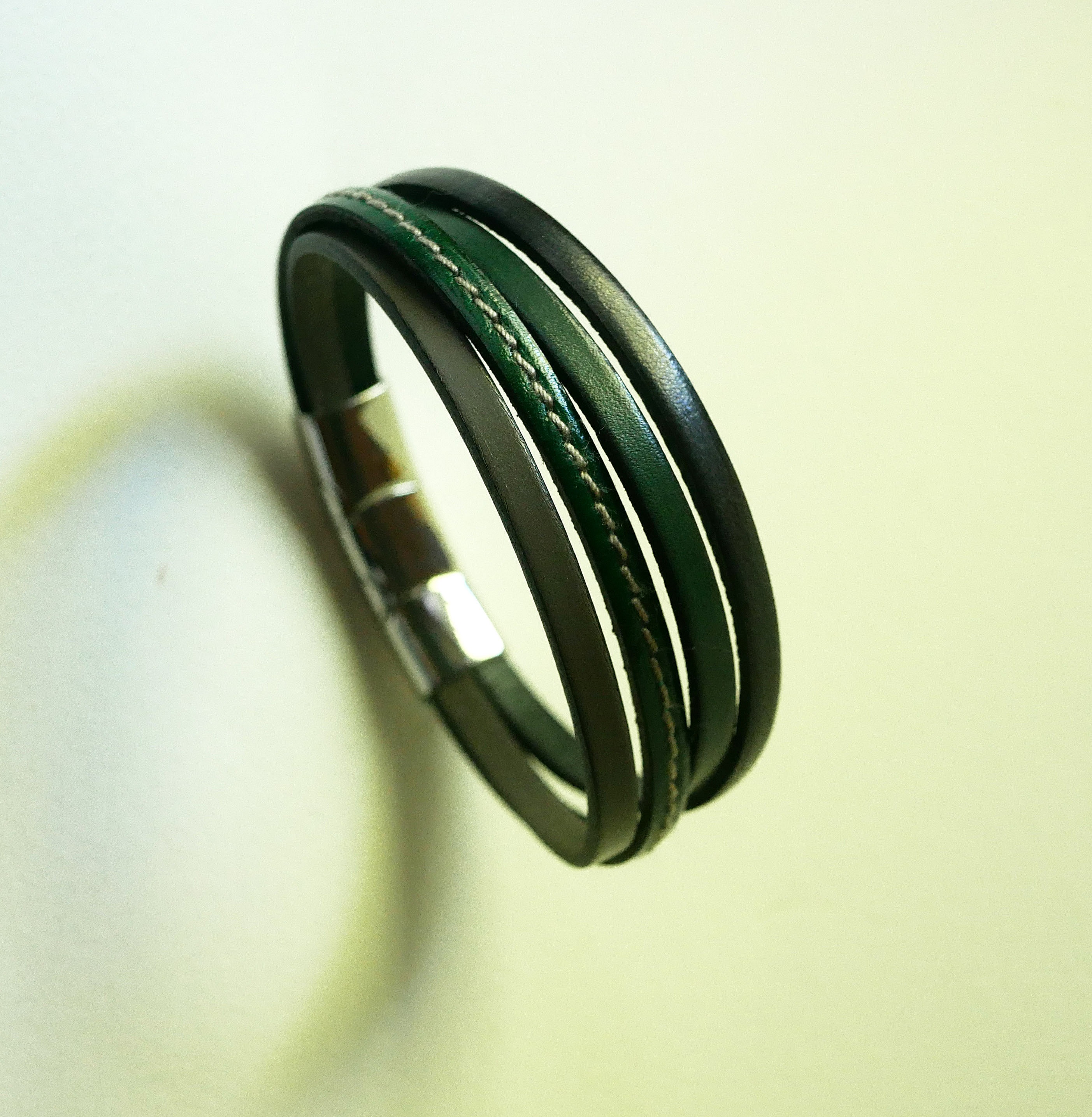 Green &amp; Grey multi-leather cuff bracelet for men