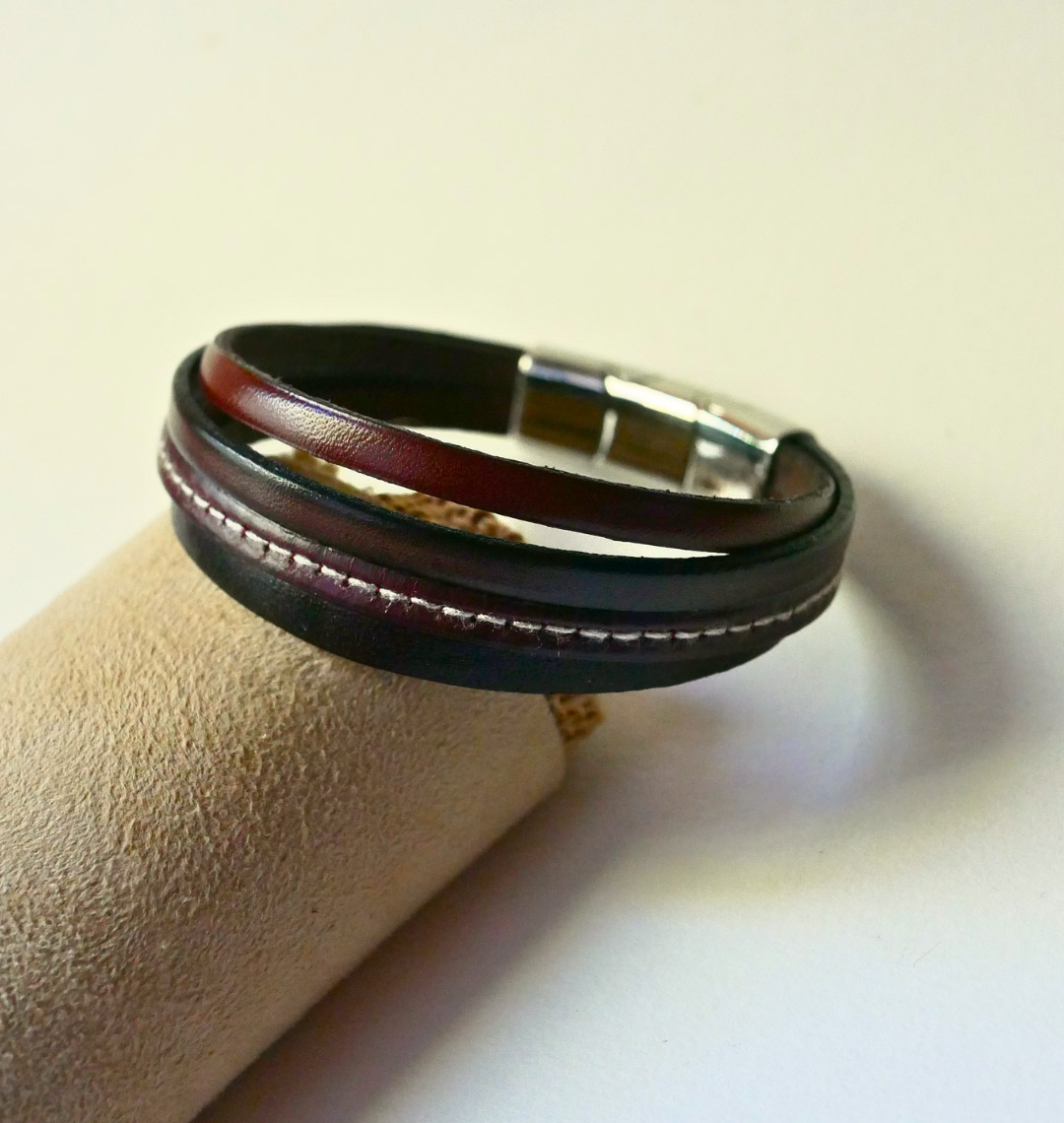 Men's brown multi-leather cuff bracelet