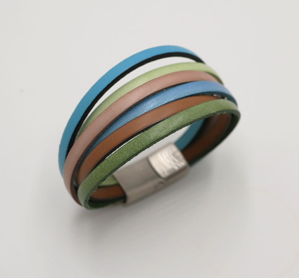 Multi-leather cuff bracelet pastel colors