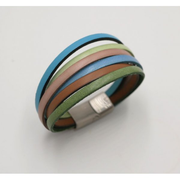 Multi-leather cuff bracelet pastel colors
