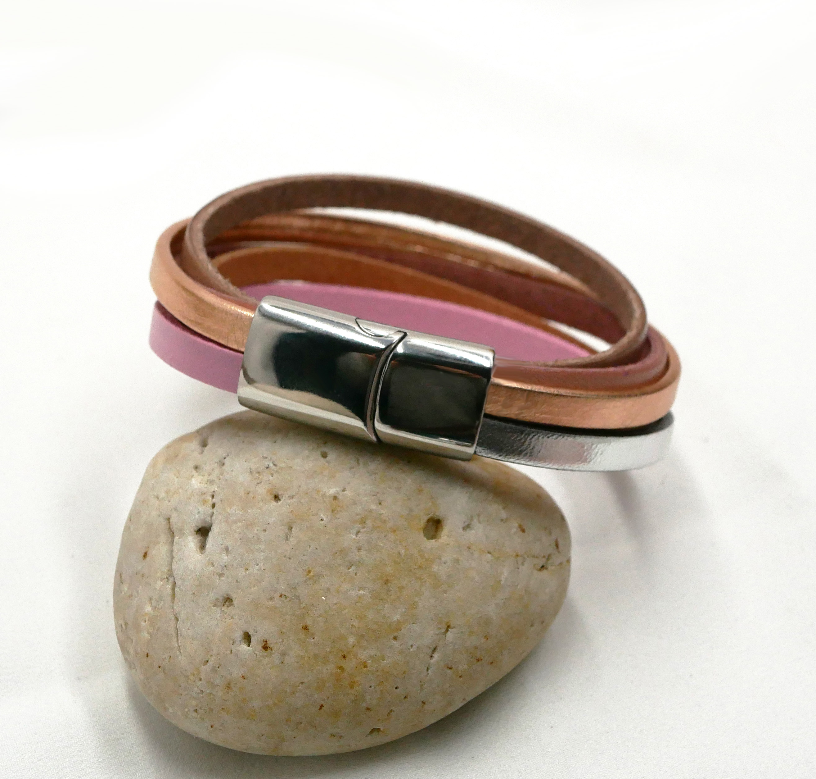 Multi-leather cuff bracelet, peach copper color