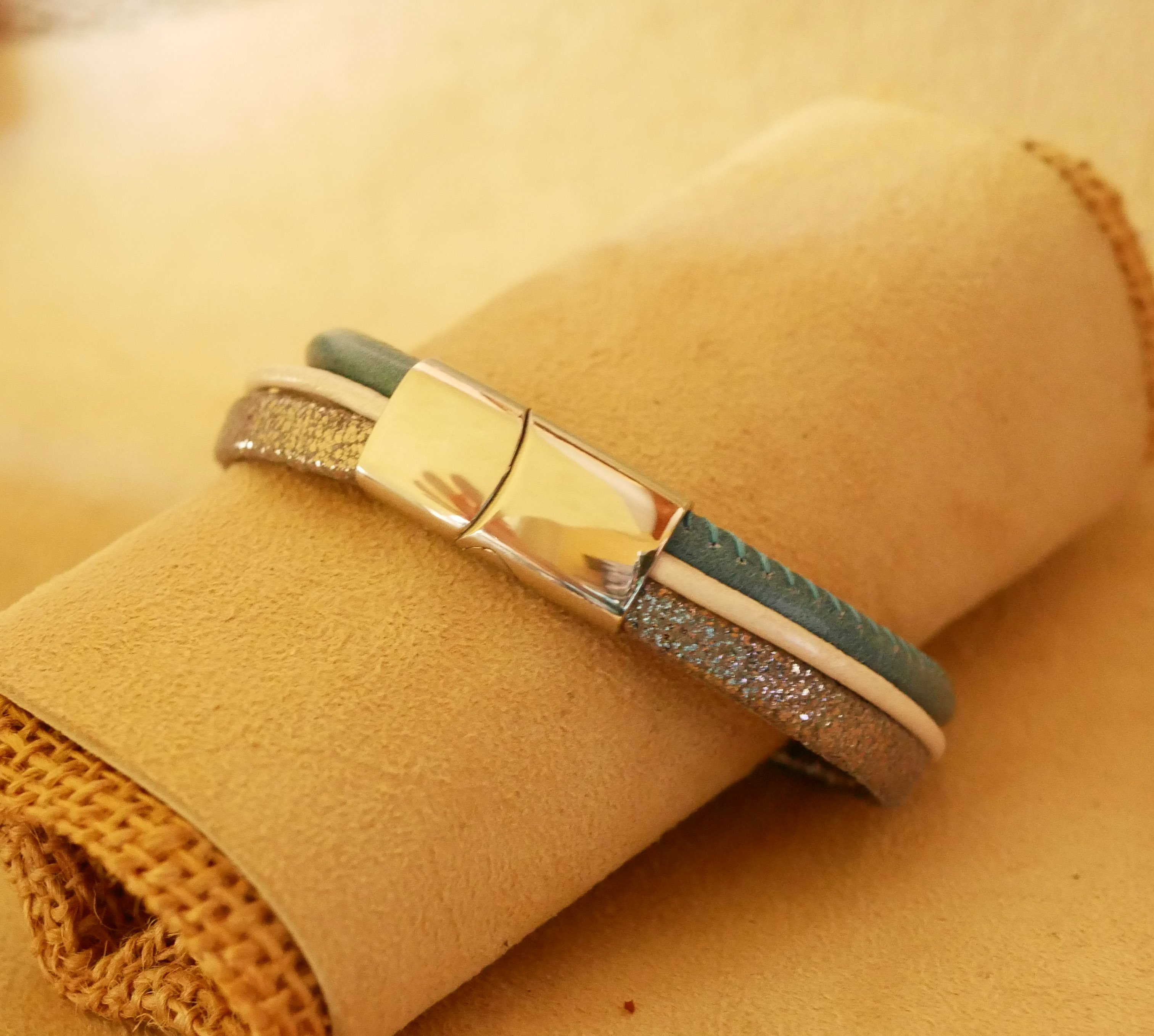 Blue and Silver multi-leather cuff bracelet