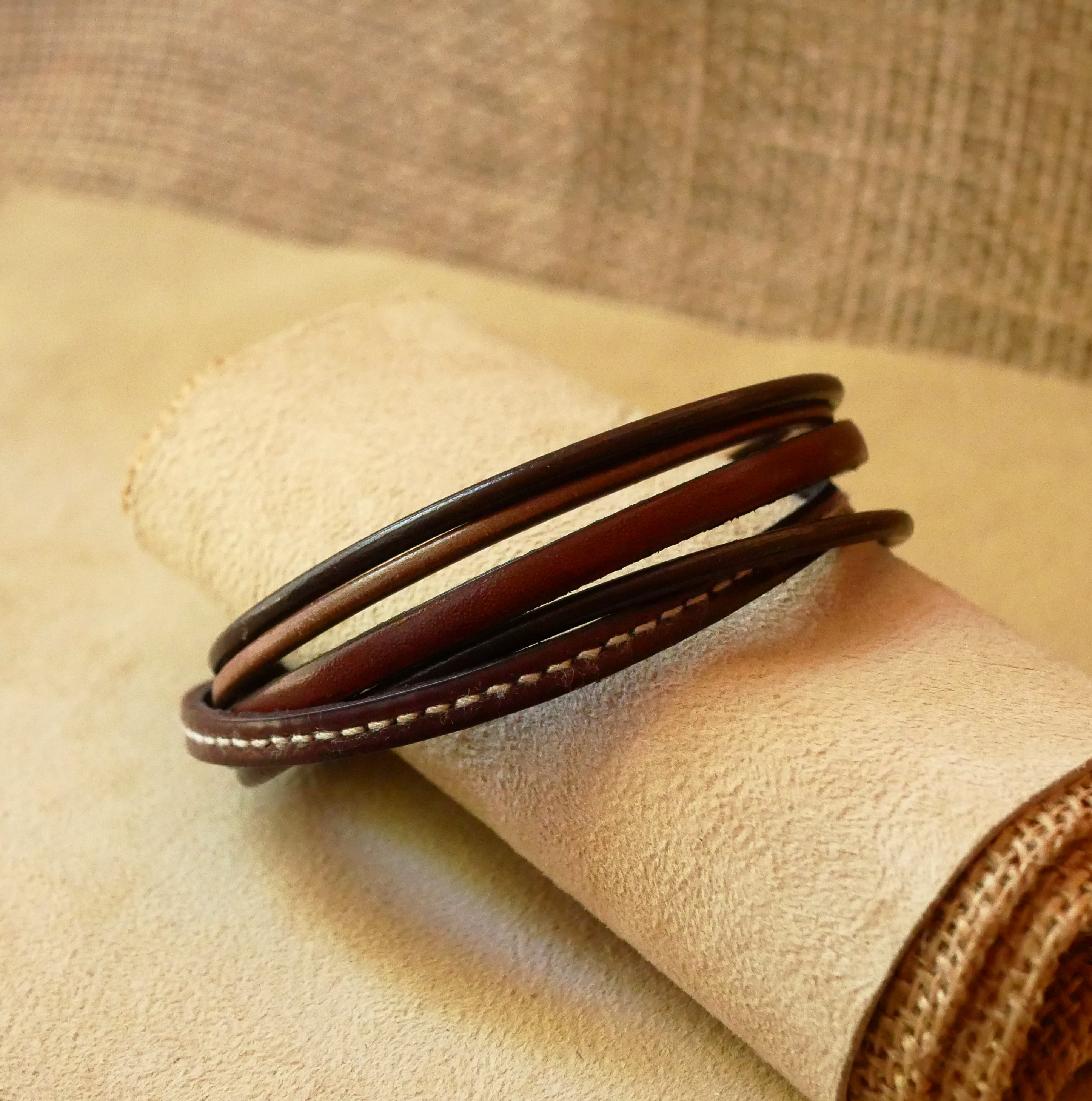 Men's brown multi-leather cuff bracelet