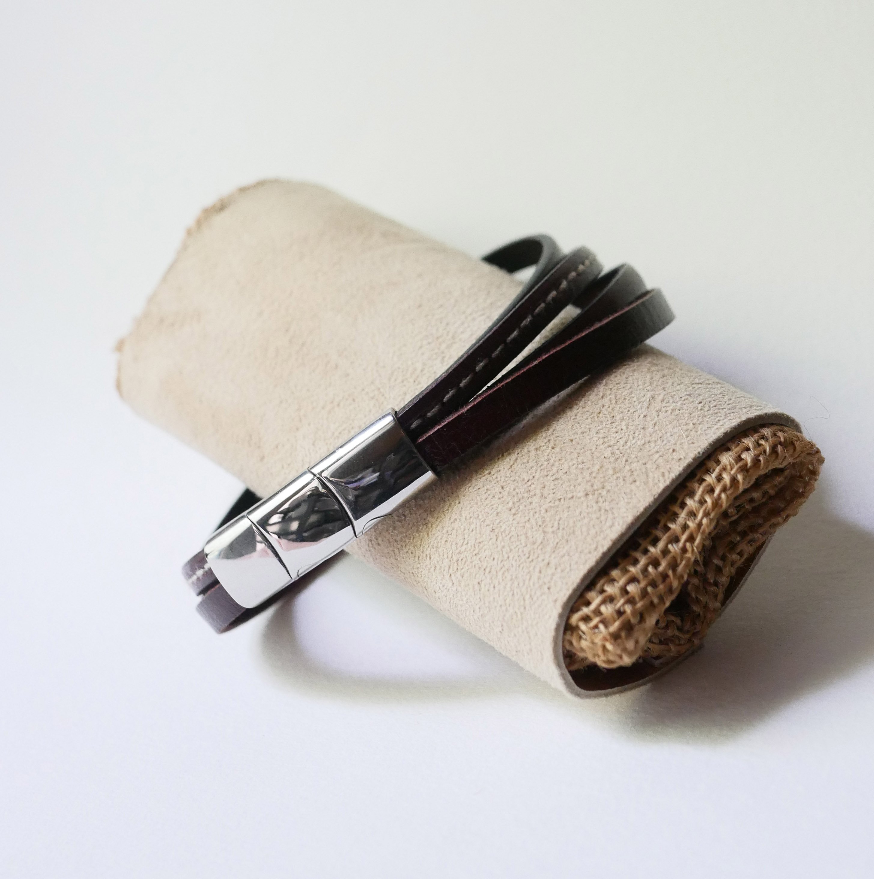 Men's brown multi-leather cuff bracelet